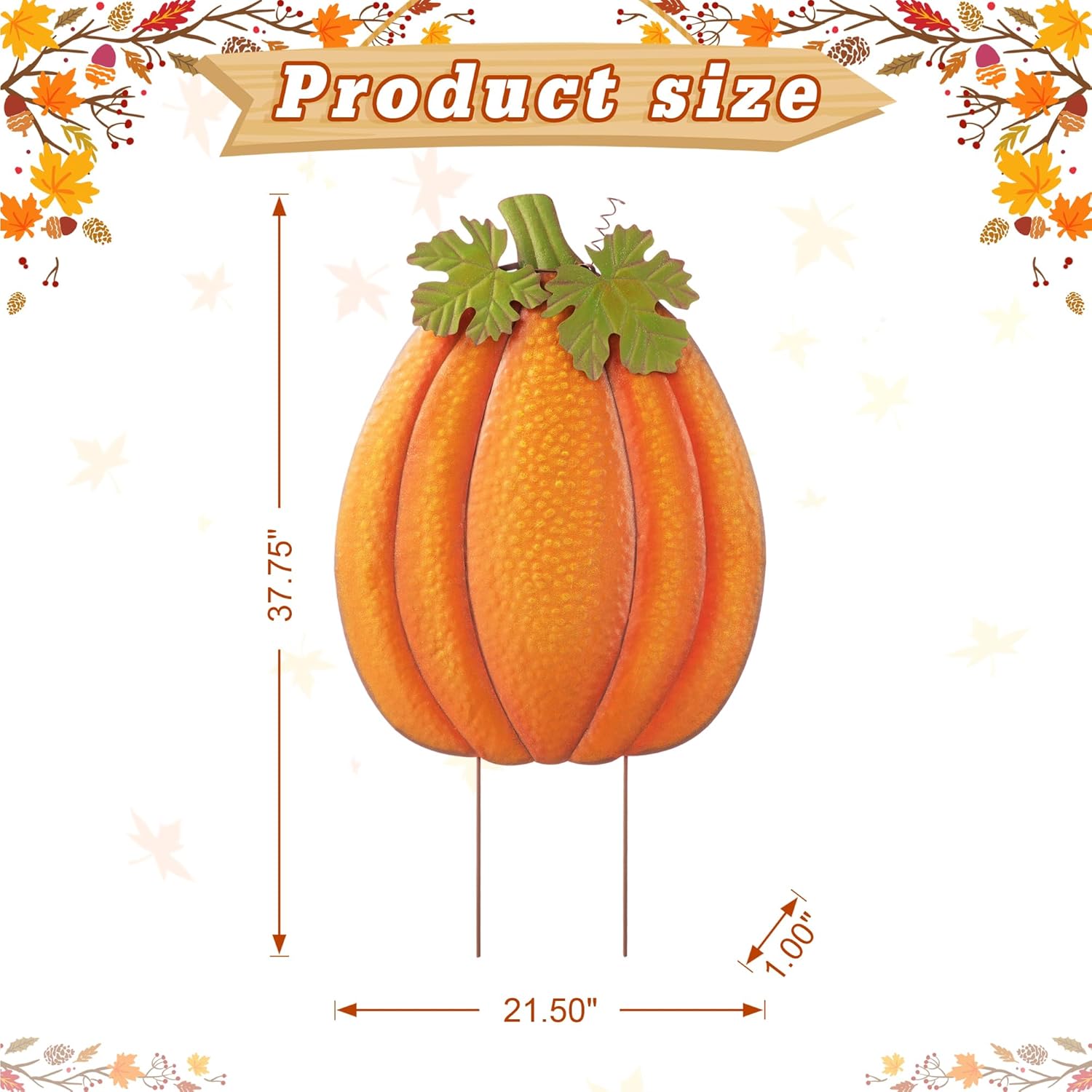 Glitzhome Estaca de calabaza en relieve de metal de otoño de 37.75 pulgadas de alto, estacas de calabaza para jardín o letreros colgantes de