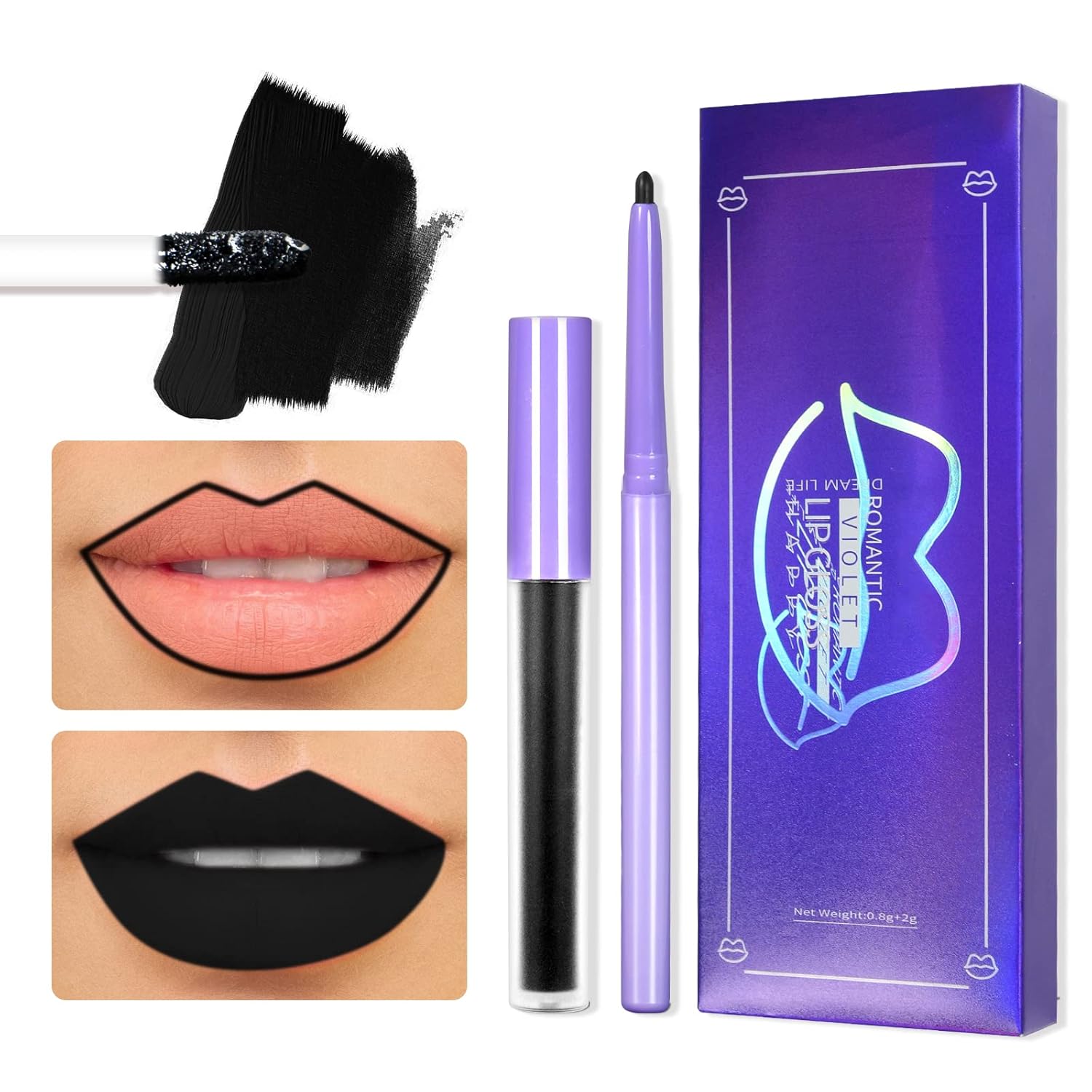 DAGEDA Lápiz labial líquido mate, juego de 2 delineadores de labios y lápiz labial, juego de maquillaje de lápiz labial mate impermeable de larga