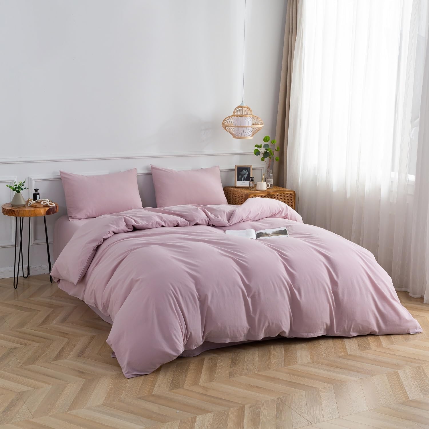 Juego de funda de edredón morada, funda de edredón 100% algodón lavado, juego de cama suave de lujo de 2 piezas con cierre de cremallera. Funda de