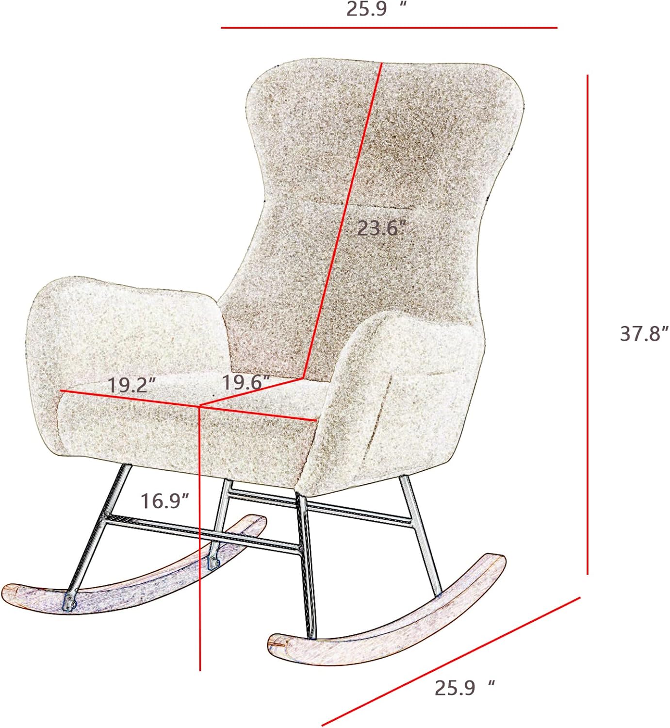 Olela Mecedora para guardería, mecedora tapizada de peluche, asiento acolchado con respaldo alto y bolsillo lateral para sala de estar, dormitorio,