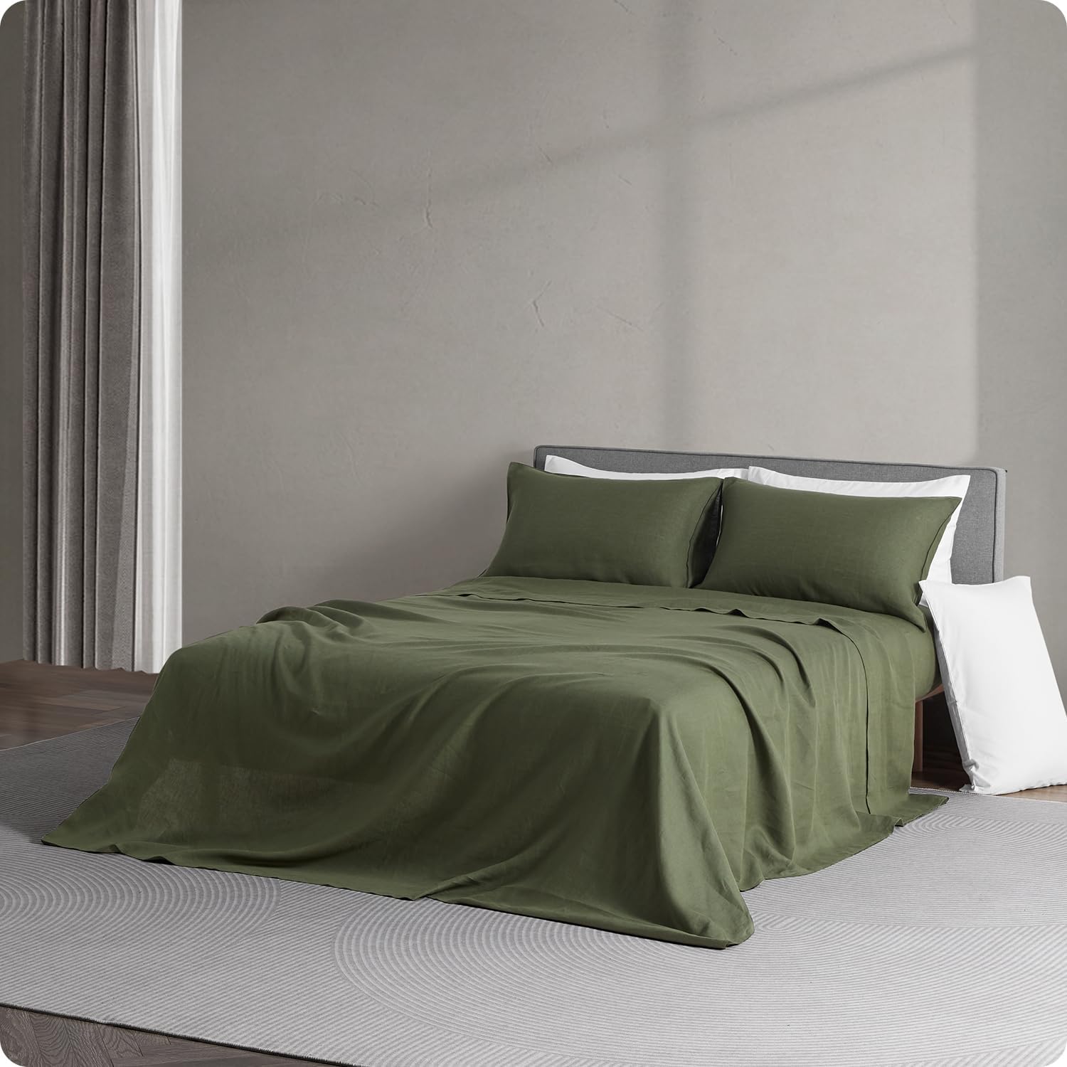DAPU Pure Linen – Juego de sábanas de 100% lino francés de Normandía, transpirables y duraderas para personas que duermen con calor, juego de 4