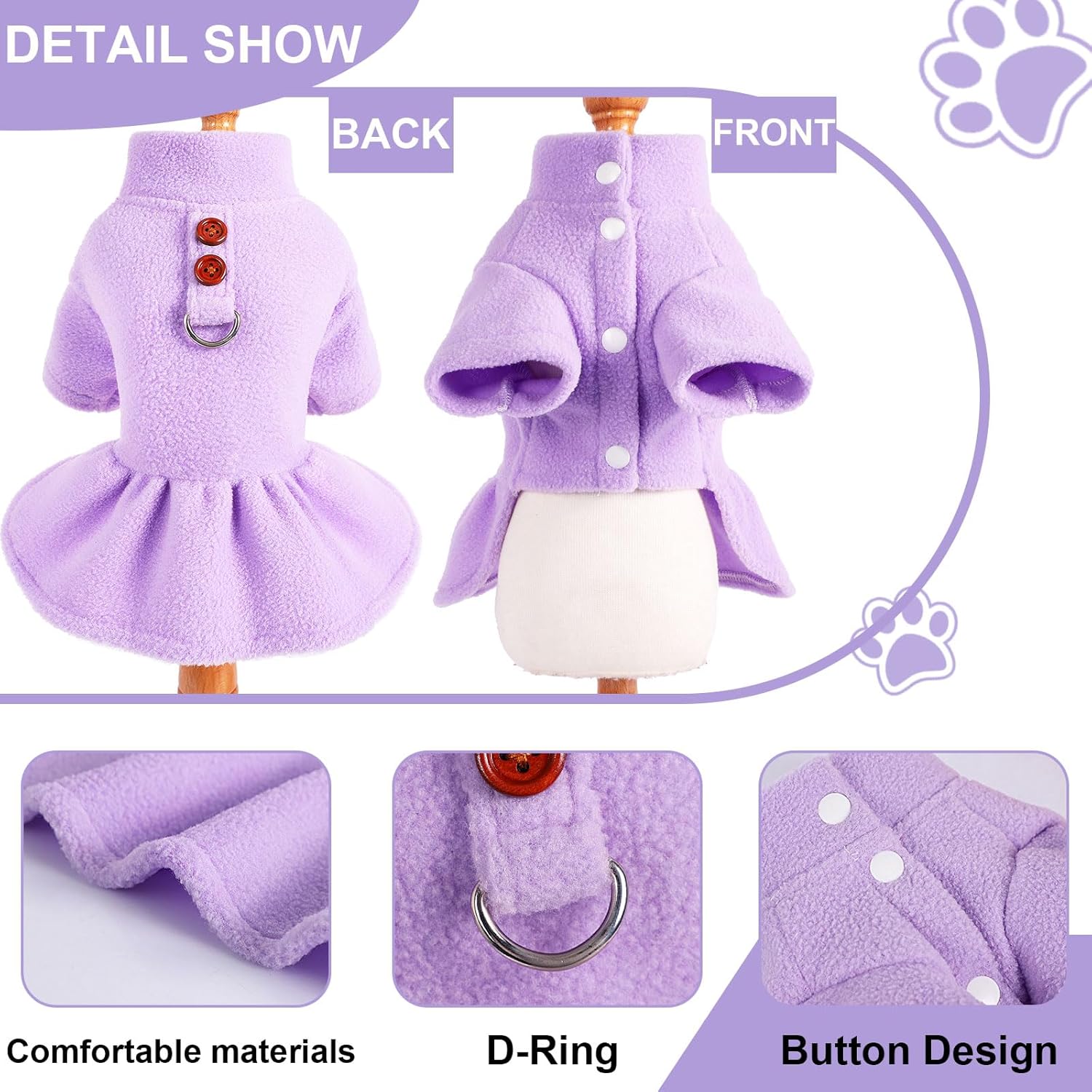 Suéter para perros pequeños, vestido de forro polar para perro con anillo en D, ropa para perro de otoño e invierno, suéter cálido para cachorros,