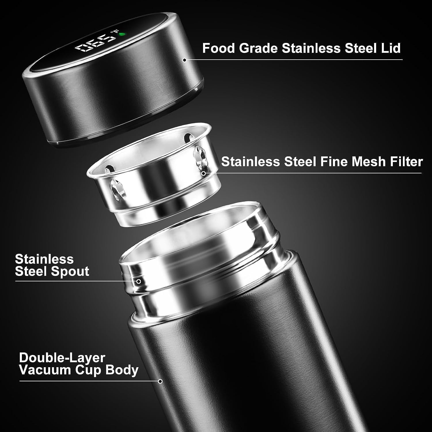 Smart Drinkware – Termo al vacío de acero inoxidable, termo digital con pantalla LED, temperatura inteligente, botella de agua (rosa)