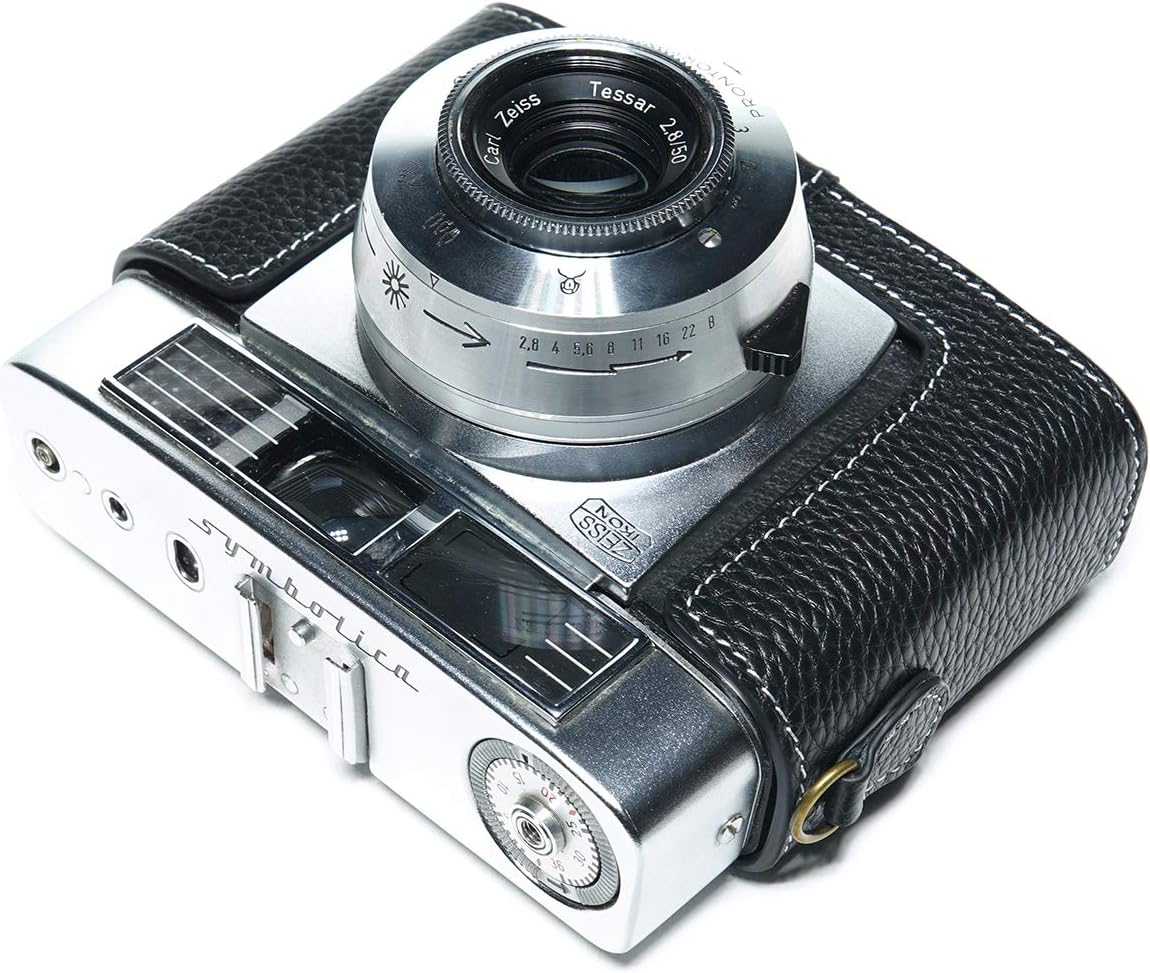Hecho a mano cuero auténtico medio cámara caso bolsa cubierta para ZEISS IKON Symbolica película cámara color negro