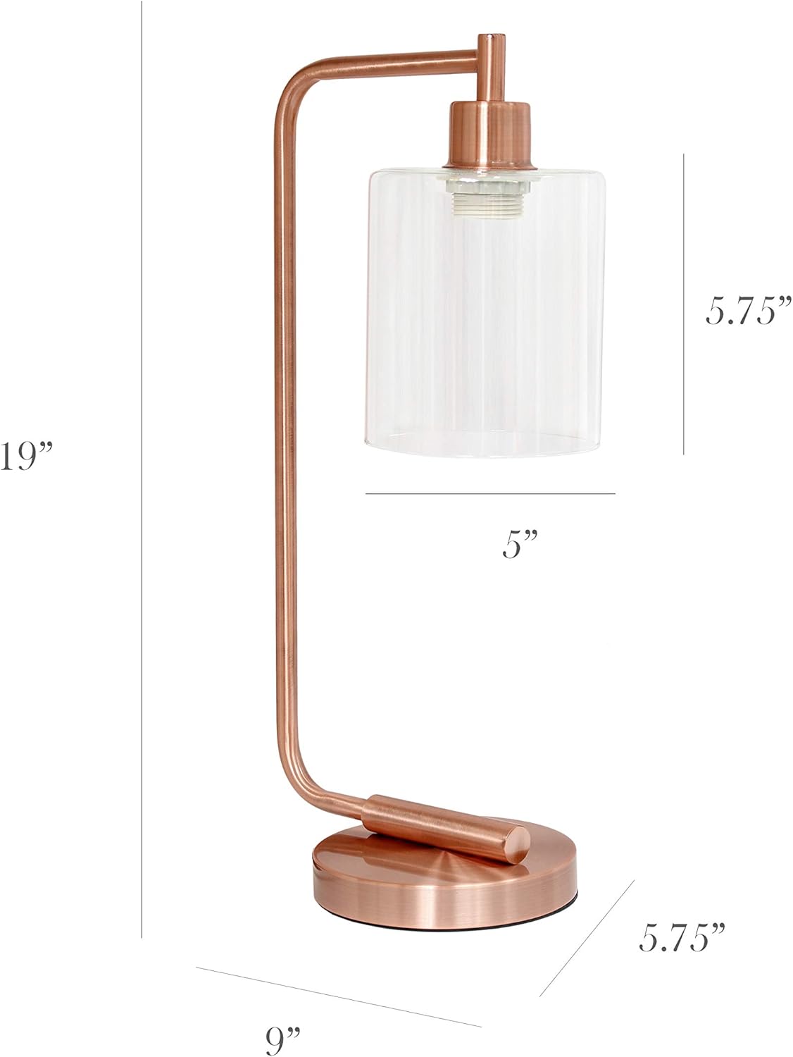 Simple Designs LD1036-RGD Bronson Lámpara de mesa con pantalla de cristal de estilo antiguo, estilo antiguo, color oro rosa