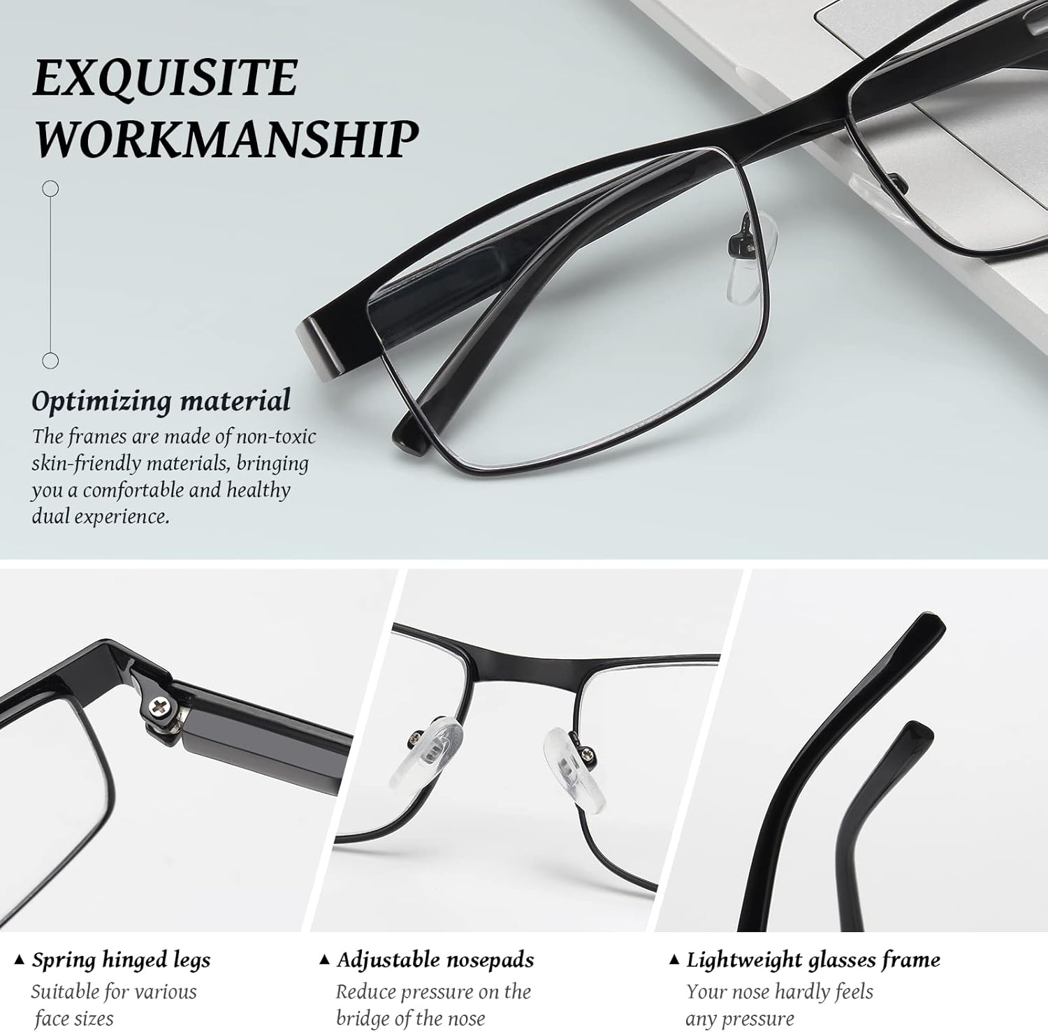Reading Glasses for Men Blue Light Blocking, Metal Readers Anti Eye StrainMigraine Computer Eyeglasses 5 Pack