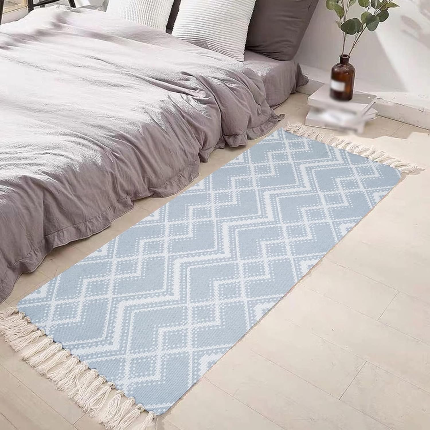 NECHEGI Alfombra de pasillo de cocina bohemia con borla, 47 x 23 pulgadas, lavable, tapete marroquí para entrada, lavandería, dormitorio, pasillo,