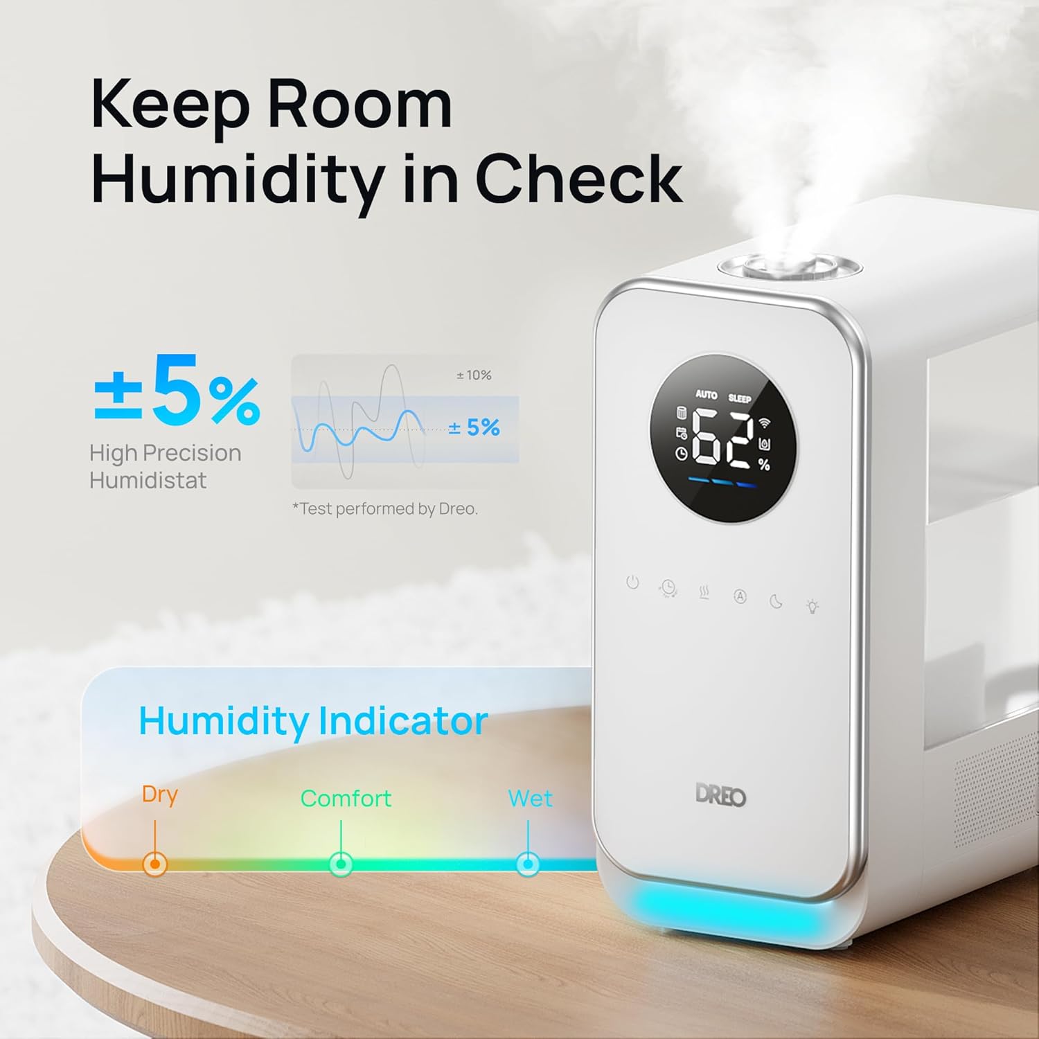 Dreo Humidificadores para dormitorio y hogar, humidificadores inteligentes silenciosos de niebla fría para habitación grande, difusor de aceite y