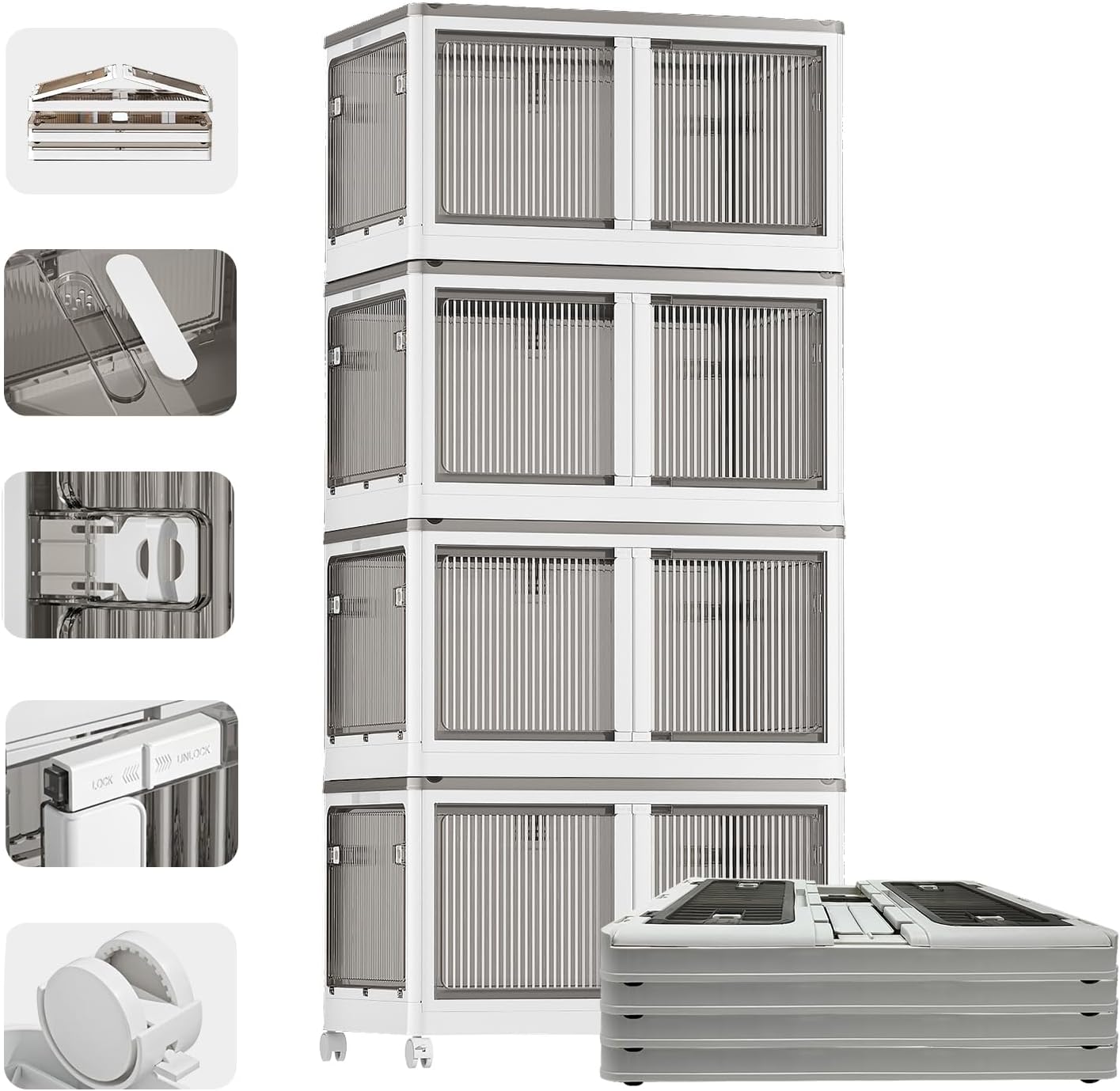 YARWAYER Armario de almacenamiento  Organizadores plegables de armario con ventanas, cubos de almacenamiento grandes de plástico con puertas de