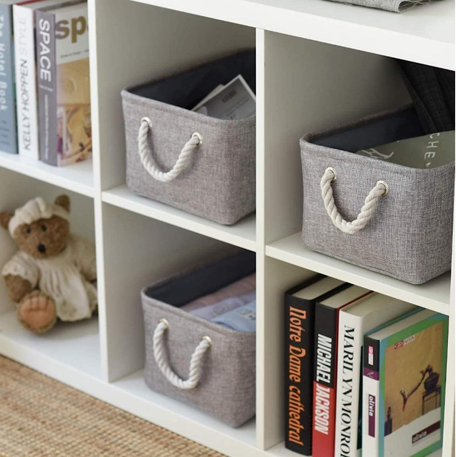 Cesta de organización y almacenamiento para organizar, paquete de 4 contenedores plegables grandes de 16 x 12 x 8 pulgadas para estantes, cubos de