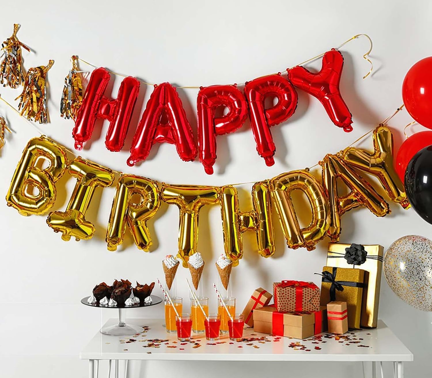 Cartel de globos rojos de feliz cumpleaños, letrero de letras de papel de aluminio de Mylar de 16 pulgadas, globos reutilizables para mujeres,