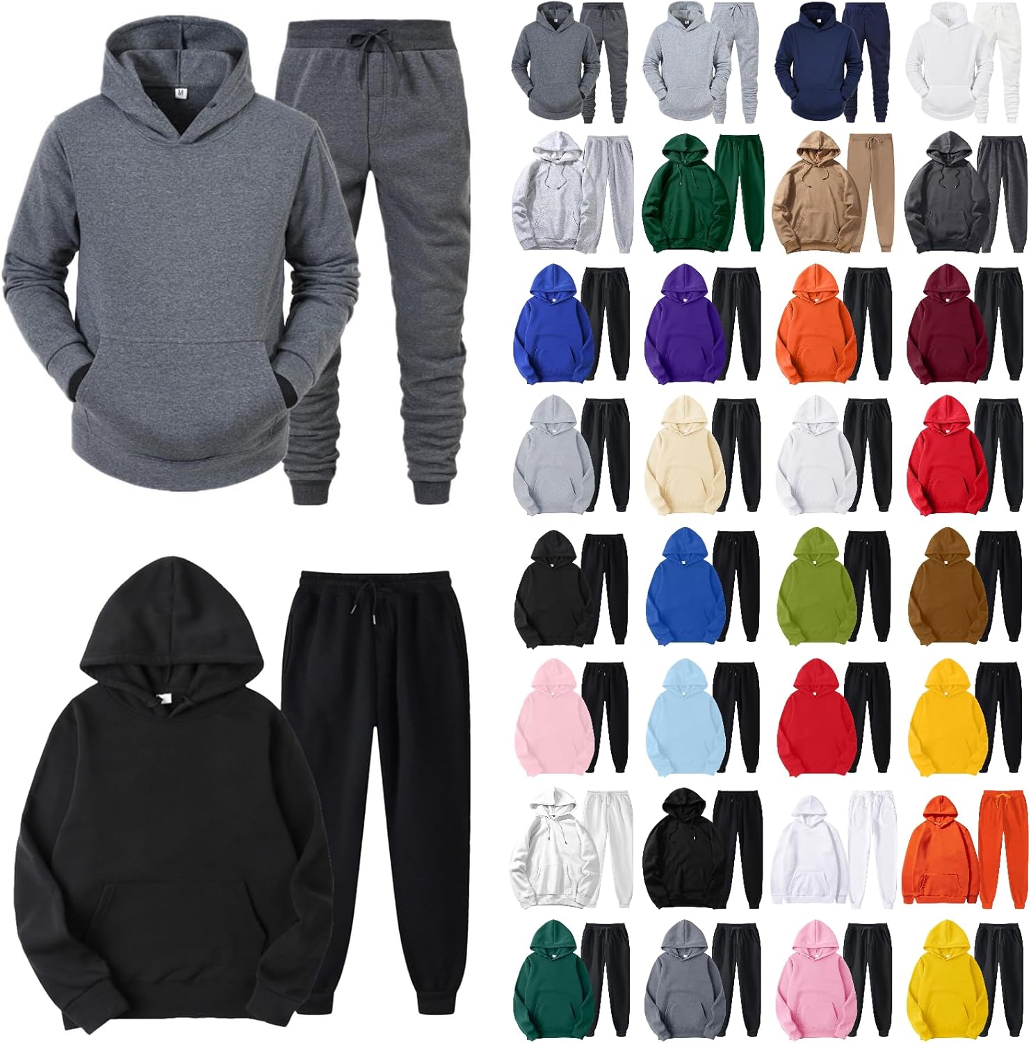 Conjunto deportivo unisex de 2 piezas para mujeres y hombres, sudadera de manga larga con capucha y pantalones deportivos con bolsillos