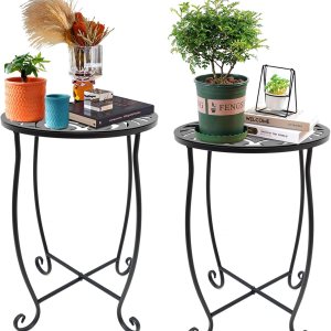 Paquete de 2 mesas auxiliares para interiores y exteriores, mesa auxiliar de metal resistente a la intemperie, mesa auxiliar redonda pequeña para Paquete de 2 mesas auxiliares para interiores y exteriores, mesa auxiliar de metal resistente a la intemperie, mesa auxiliar redonda pequeña para