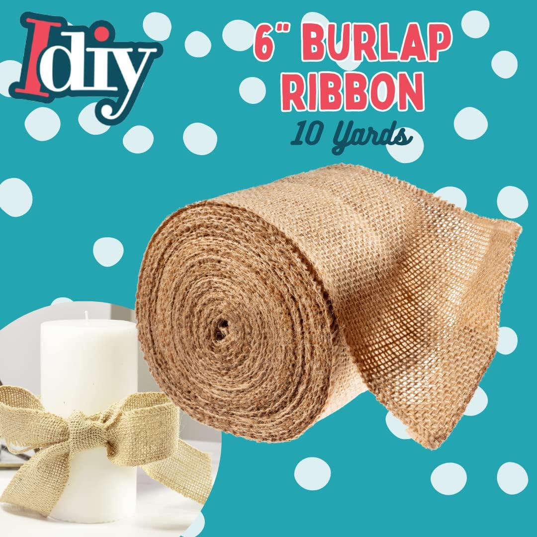 Cintas de arpillera natural (6 pulgadas de ancho, 10 yardas) – Sin alambre, 100% yute, arte y manualidades y proyectos de bricolaje, envoltura de