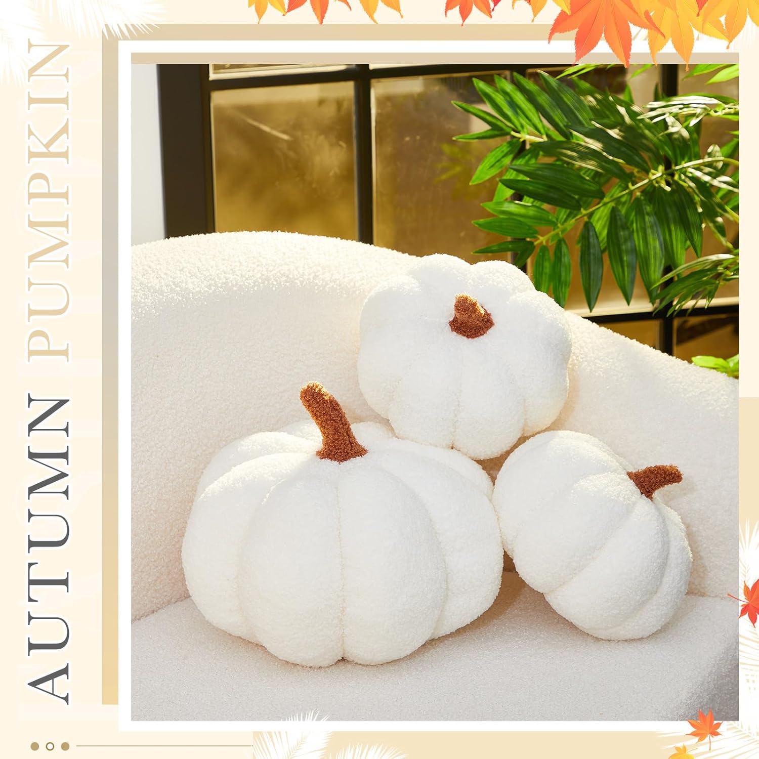 Calabaza de peluche de Halloween en forma 3D decorativa de Acción de Gracias almohada suave y linda, 11 pulgadas, 7 pulgadas (blanco, 3 piezas)