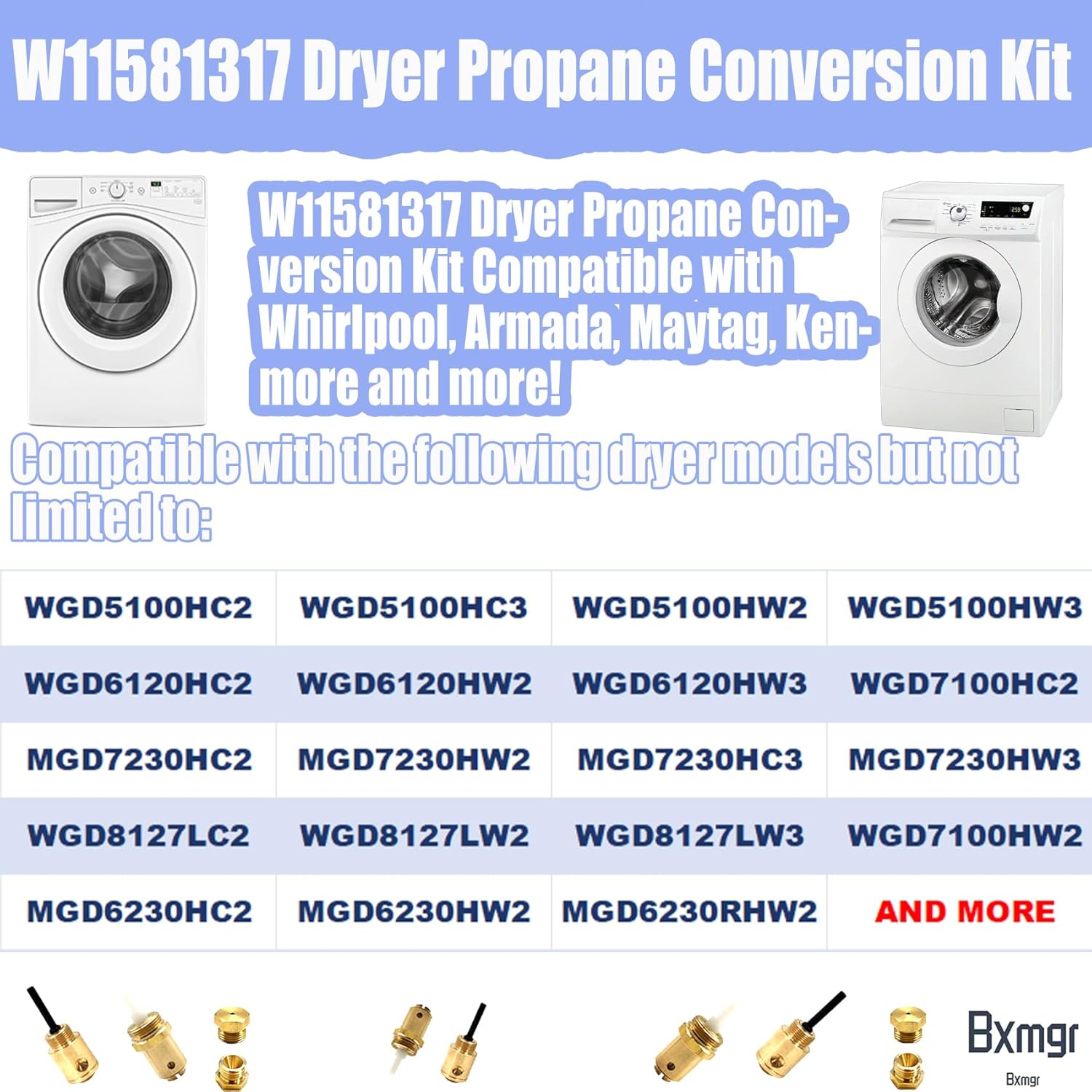 W11581317 Kit de conversión de propano para secadores de 27 pulgadas, compatible con Whirlpool, Armada, Maytag, Kenmore 20000 BTUHr Secadores de