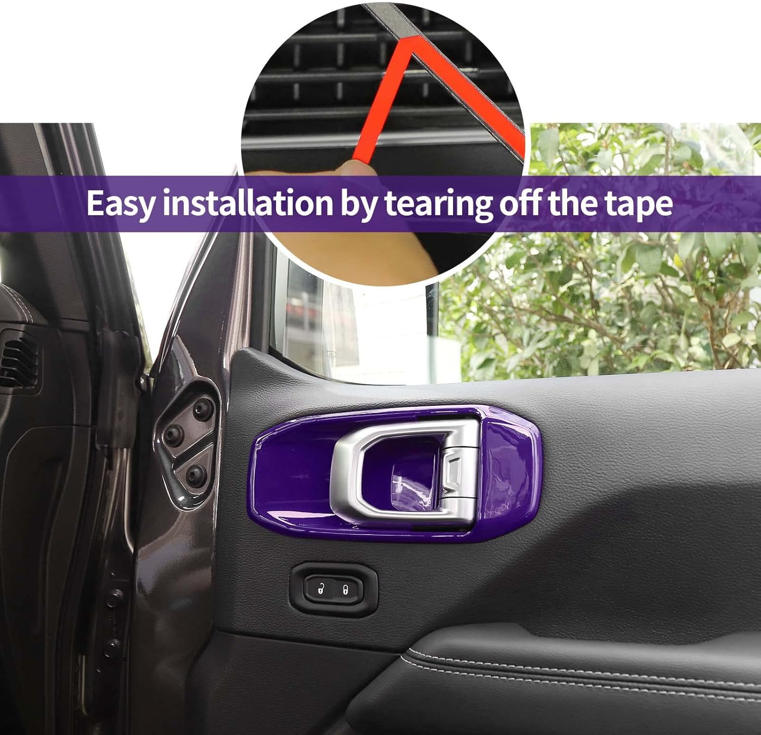 Cubierta interior para manija de puerta compatible con Jeep Wrangler JL 2018-2022 de 4 puertas (morado)