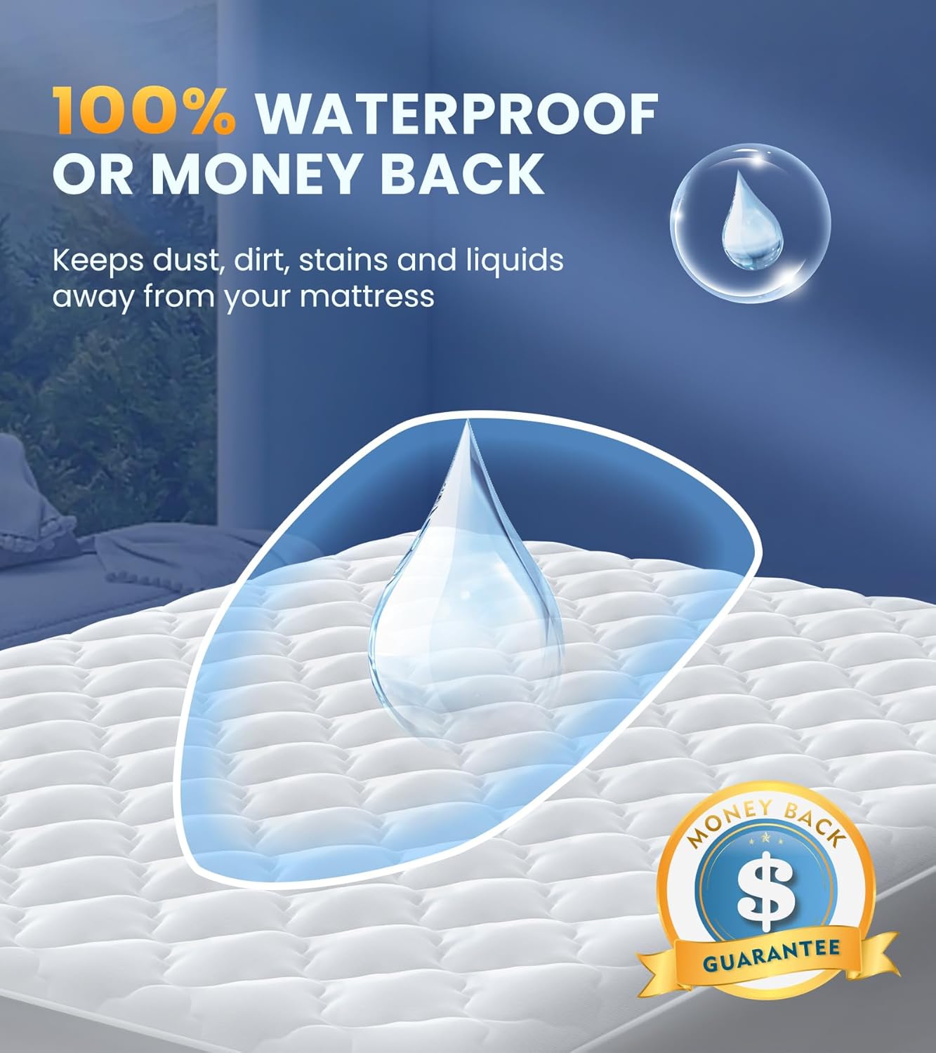 Protector de colchón individual 100% impermeable con relleno 1.5 veces más grueso, acolchado 3D, lavable a máquina, silencioso, transpirable, suave,