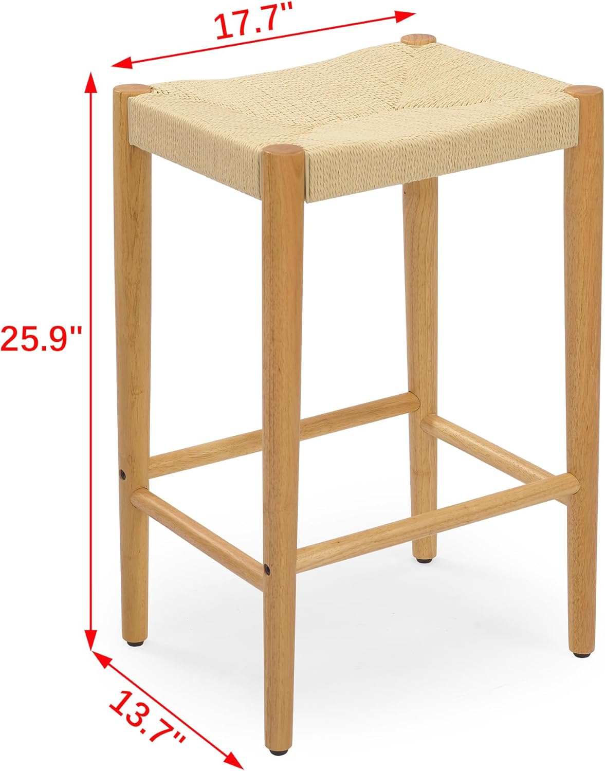 Niccae Taburete de bar de cuerda tejida de 25.9 pulgadas, cuerda de papel hecha y hecho a mano, se puede utilizar como taburete de mostrador,