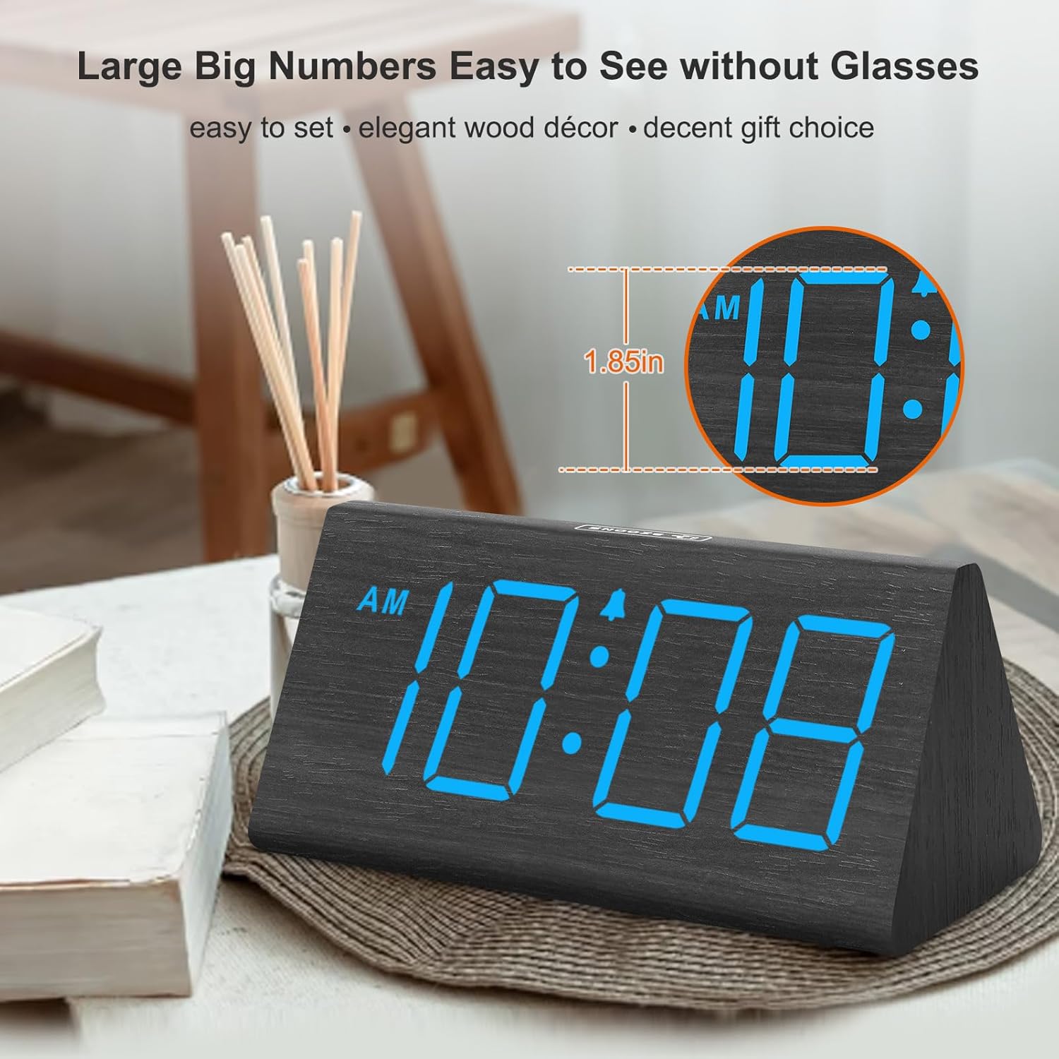 DreamSky Reloj despertador digital para dormitorio de madera
