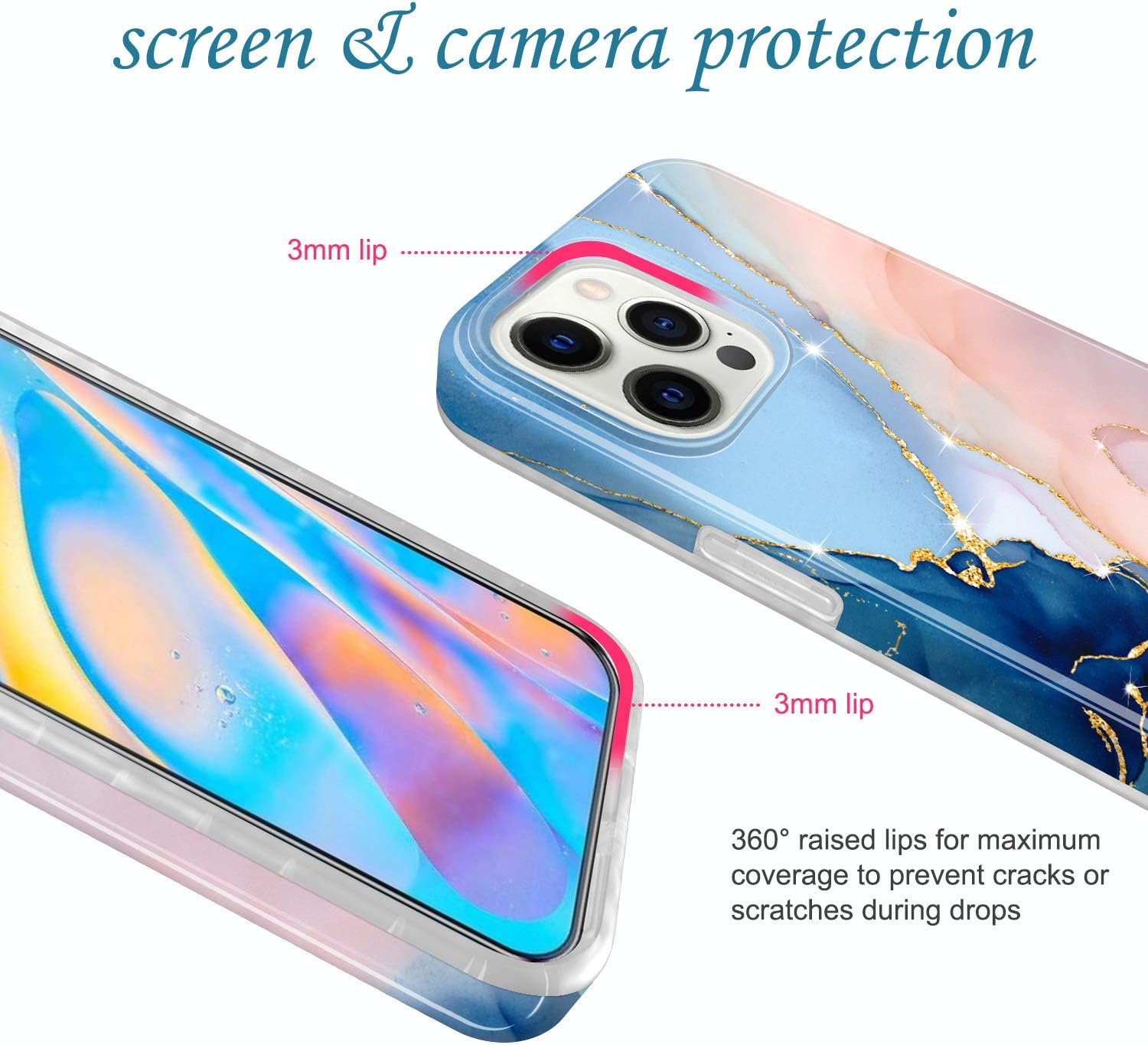 JAHOLAN – Carcasa para iPhone 12 y iPhone 12 Pro, diseño de mármol transparente, carcasa de silicona de goma suave, carcasa de 6,1 pulgadas