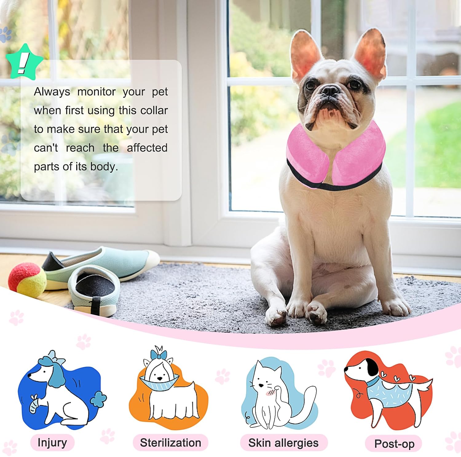 Collar inflable protector para perros y gatos, collar de cono alternativo después de la cirugía, collar de recuperación de mascotas para perros