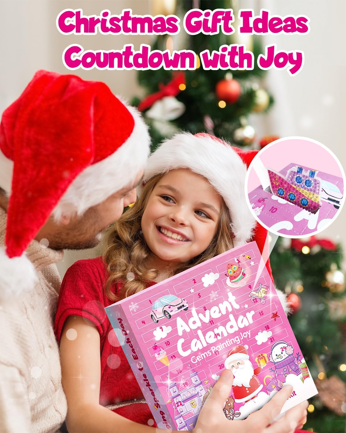 Llavero de pintura de diamantes DIY Calendario de Adviento para niñas de 4 a 12 años, regalos de manualidades de Navidad