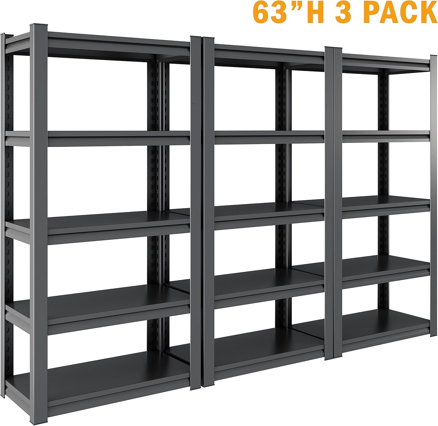 Estantería de metal ajustable de 5 niveles, estantes de almacenamiento resistentes, organizador comercial para garaje, sótano, cocina, despensa,