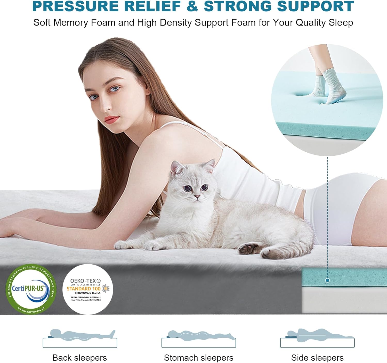 MUUEGM Colchón de espuma viscoelástica para campamento, tapete de dormir CertiPUR-US, colchón enrollable portátil para adultos, tienda de campaña,