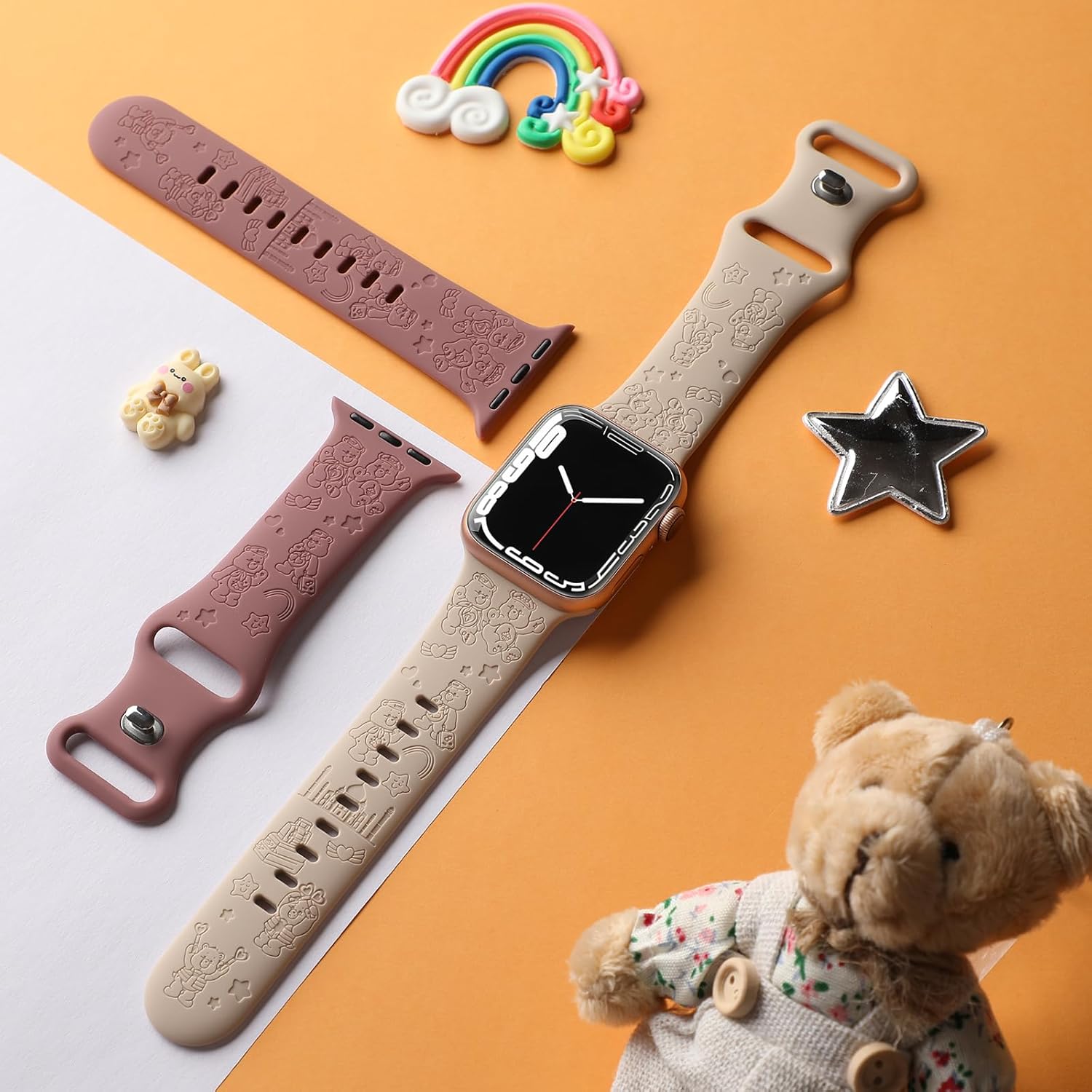 Paquete de 2 bonitas correas grabadas compatibles con Apple Watch de 1.496 in 1.575 in 1.614 in 1.732 in 1.772 in 1.654 in 1.929 in, correa de