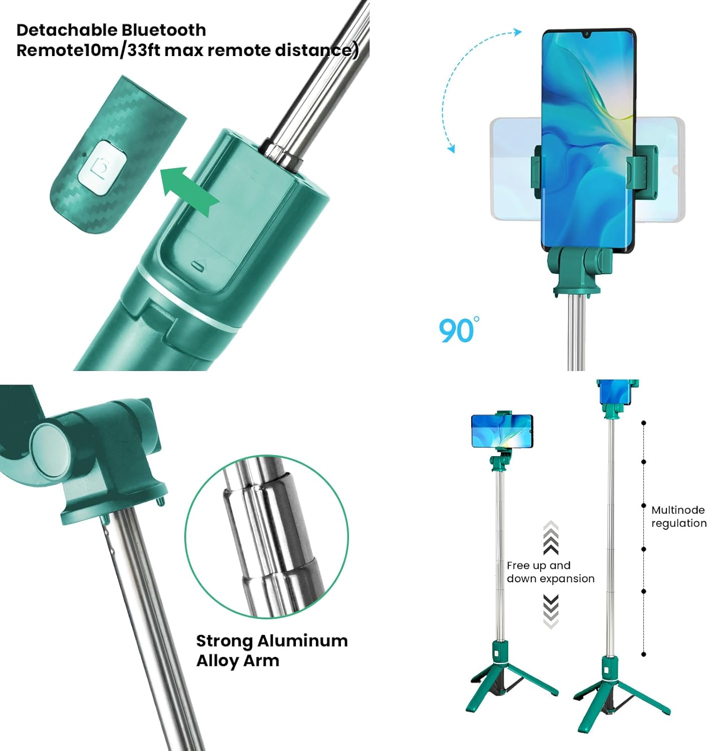 Palo selfie para iPhone trípode con control remoto inalámbrico extensible, trípode extensible para selfie stick para iPhone y Android, para viajes
