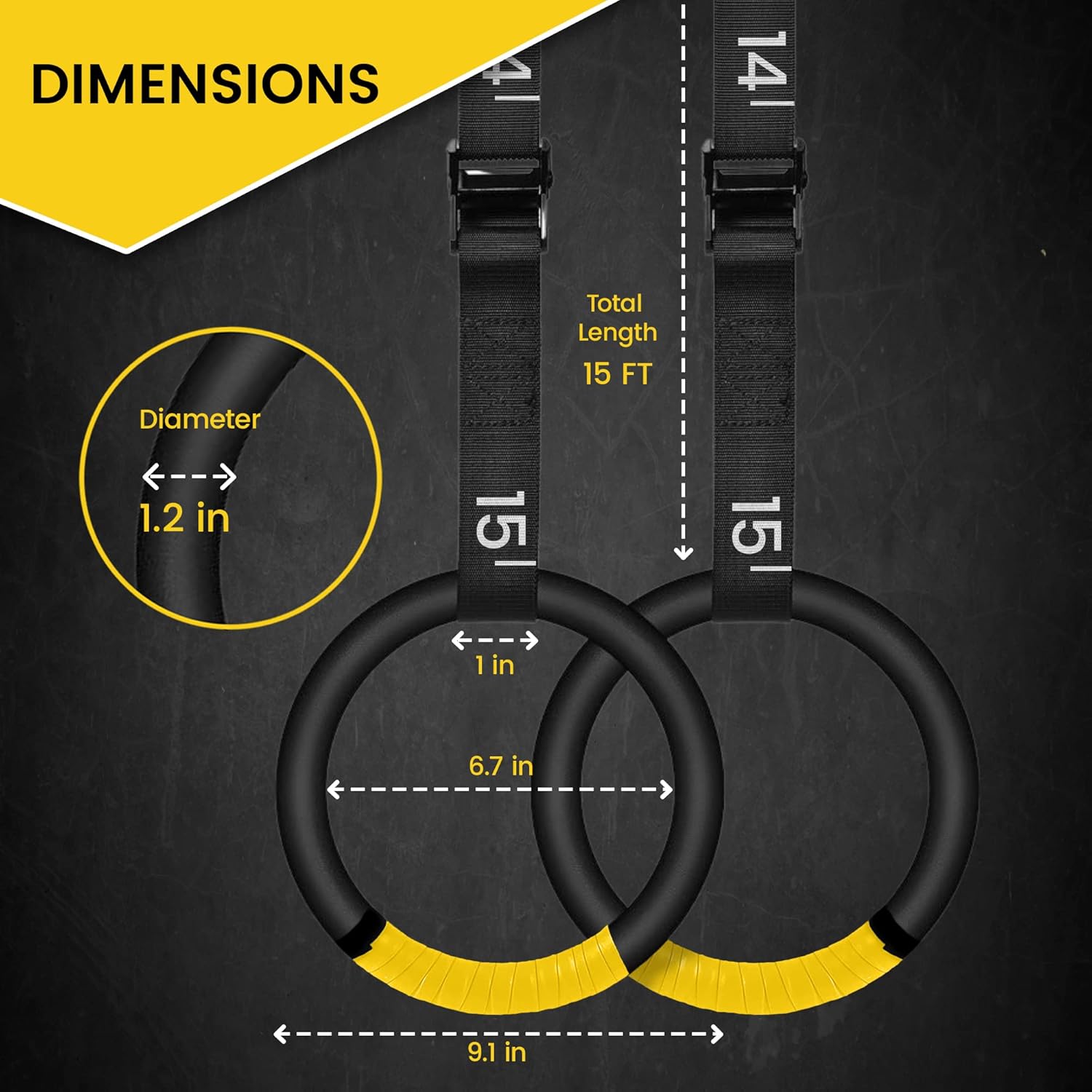 Anillos de entrenamiento con correas ajustables  15 pies de largo pueden soportar hasta 661 libras  661.4 lbs  Ideal para entrenamiento  Agarre de