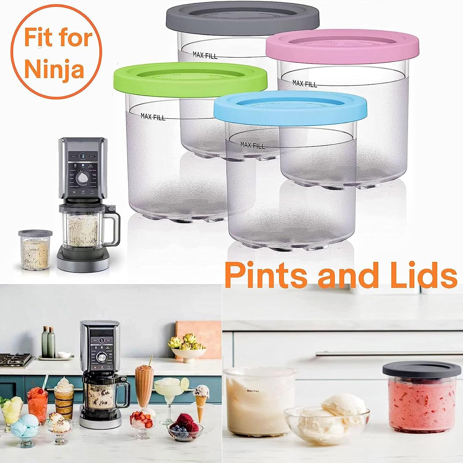 246 pintas Creami Deluxe, para tapas de pintas de crema ninja, recipientes de crema de 16 onzas sin BPA, aptas para lavavajillas para máquina de
