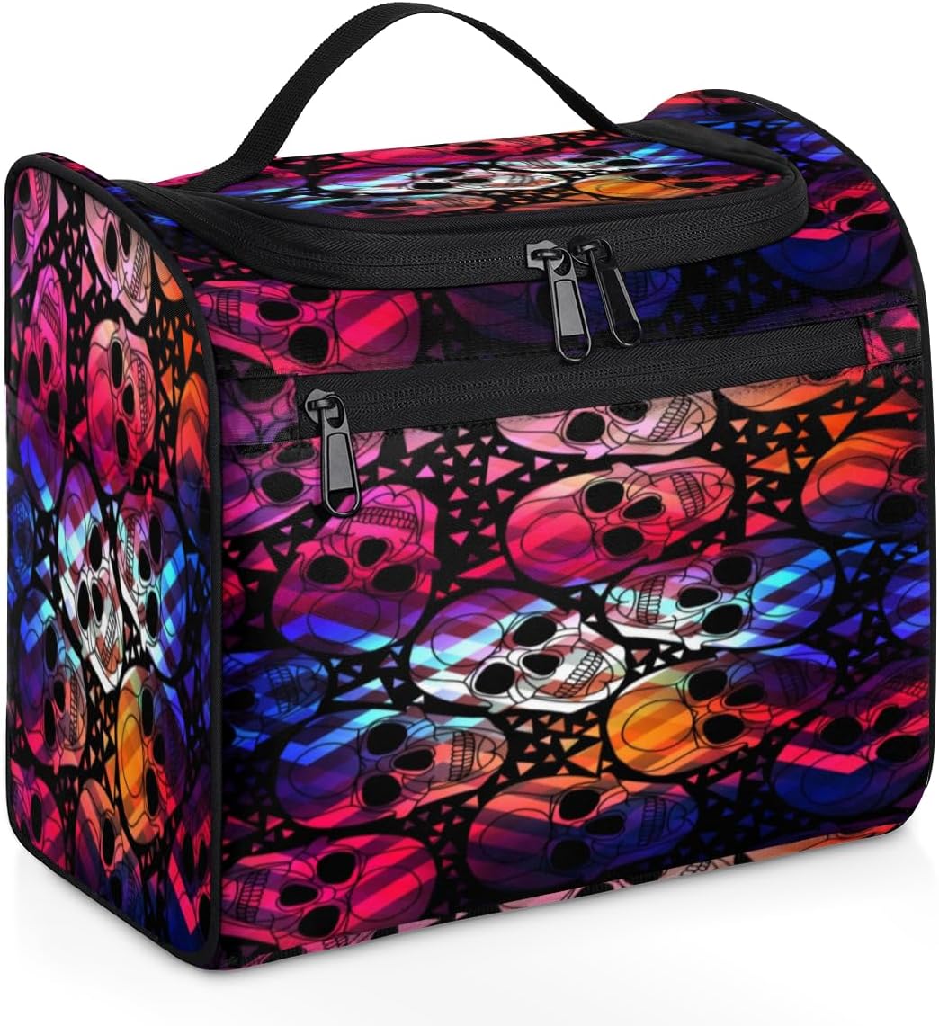 Skull Art Design Toiletry Bag for Women Travel Makeup Organizer with Hanging Hook Traveling Cosmetic Bags for Toiletries Accessories