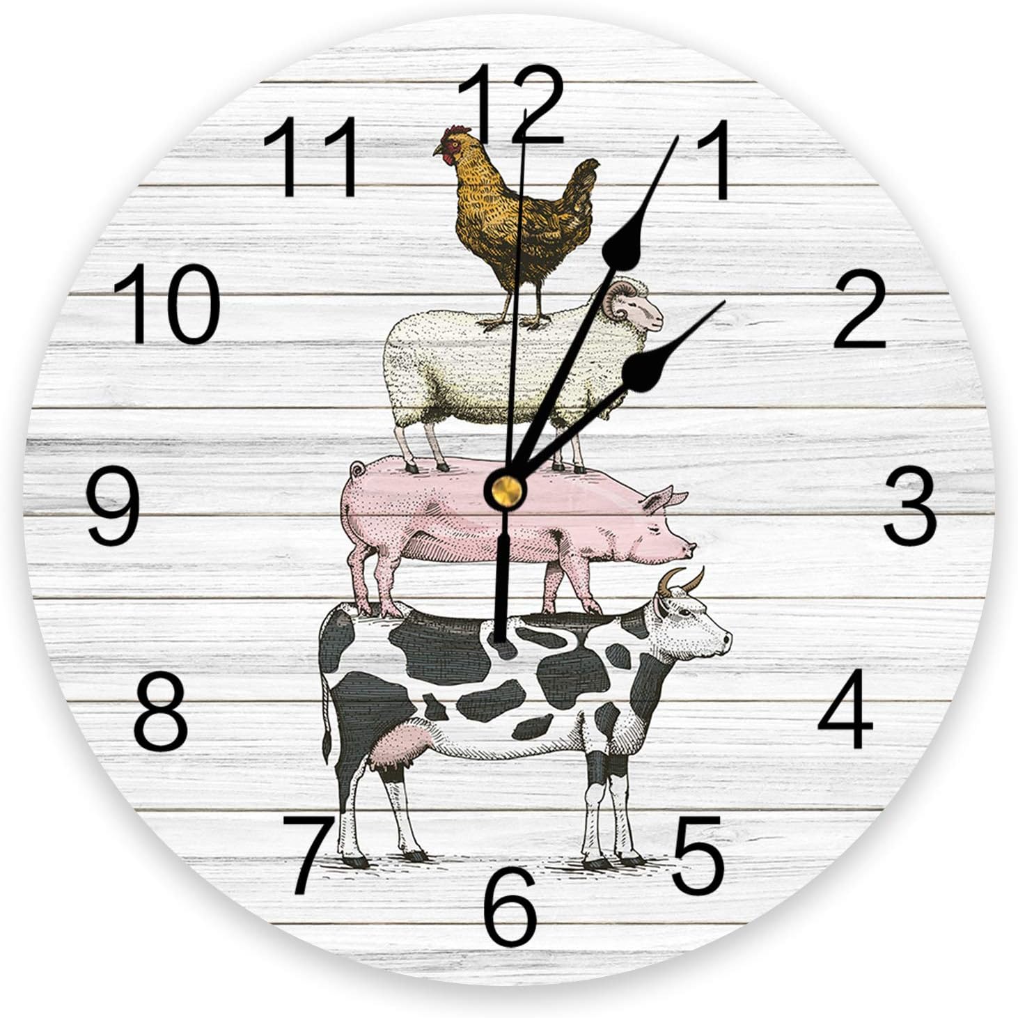 Reloj de pared de PVC de animales de granja, silencioso sin tictac, funciona con pilas, reloj redondo para el hogar, oficina, escuela, cocina,