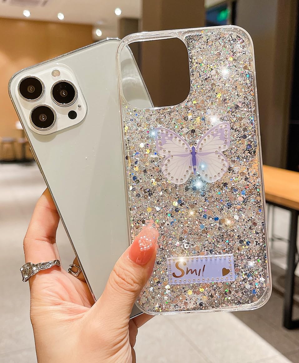 Funda de lujo para Samsung Galaxy S23 Ultra 5G con diseño de mariposa 3D brillante y suave y delgada de silicona brillante para mujeres y niñas,