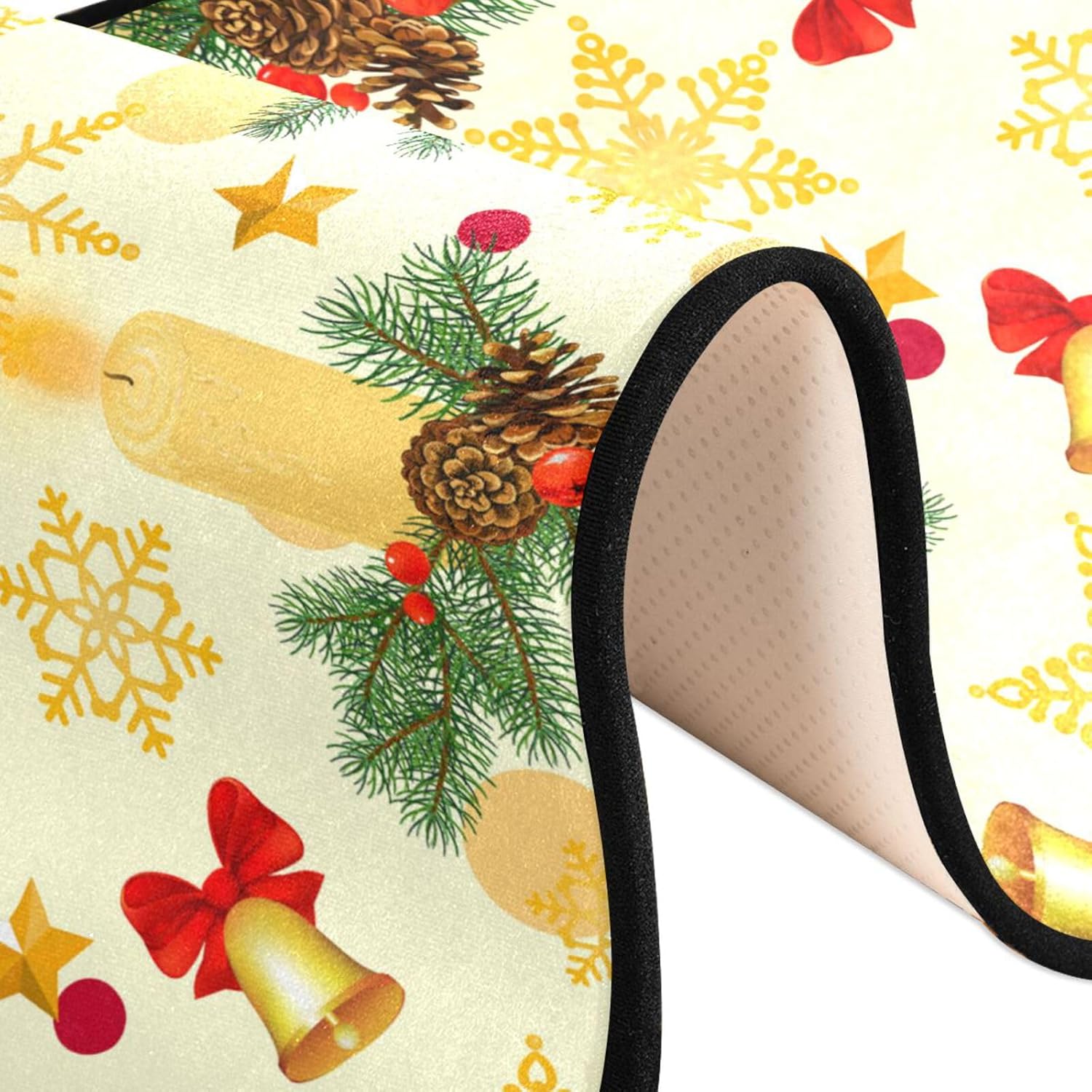Alfombra absorbente con parte trasera de goma, tapete antideslizante de copos de nieve dorados de Navidad, tapete de baño para cocina, baño,