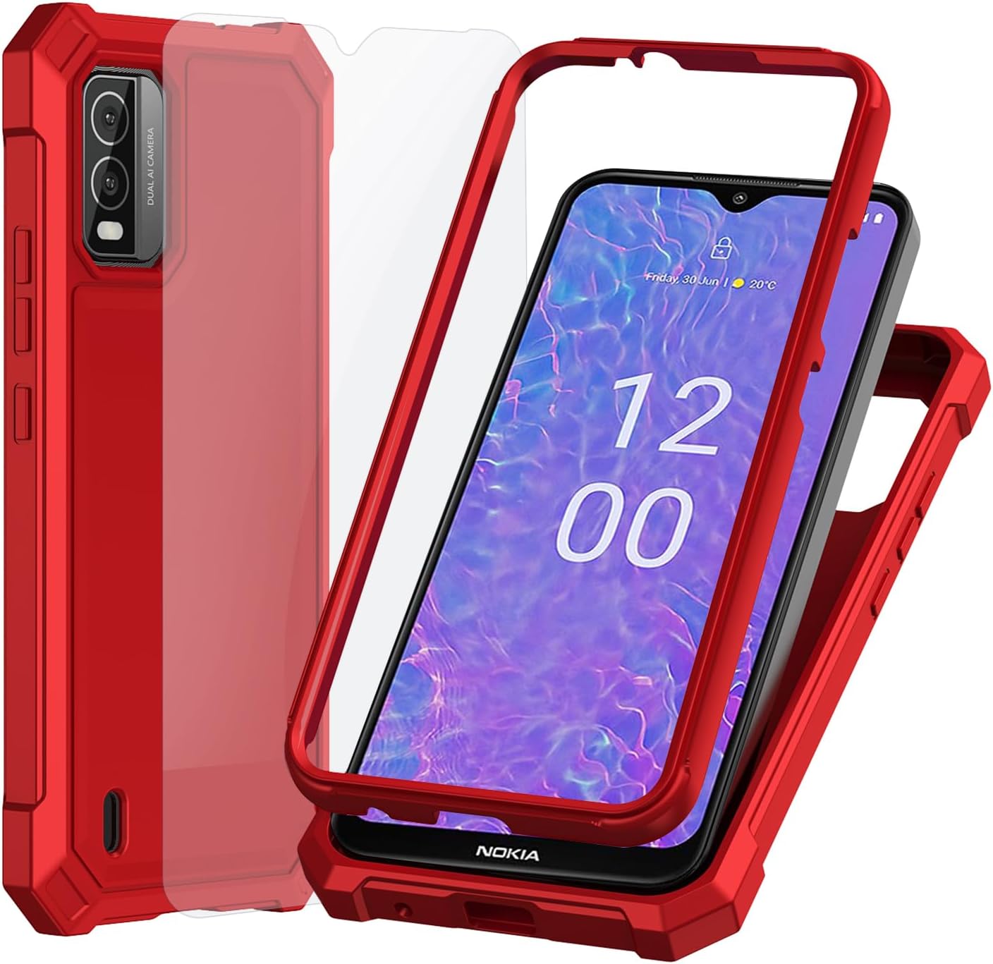 Ailiber Funda para Nokia C210 5G, Nokia C210 con protector de pantalla de vidrio templado, protección de estructura de doble capa, protección de