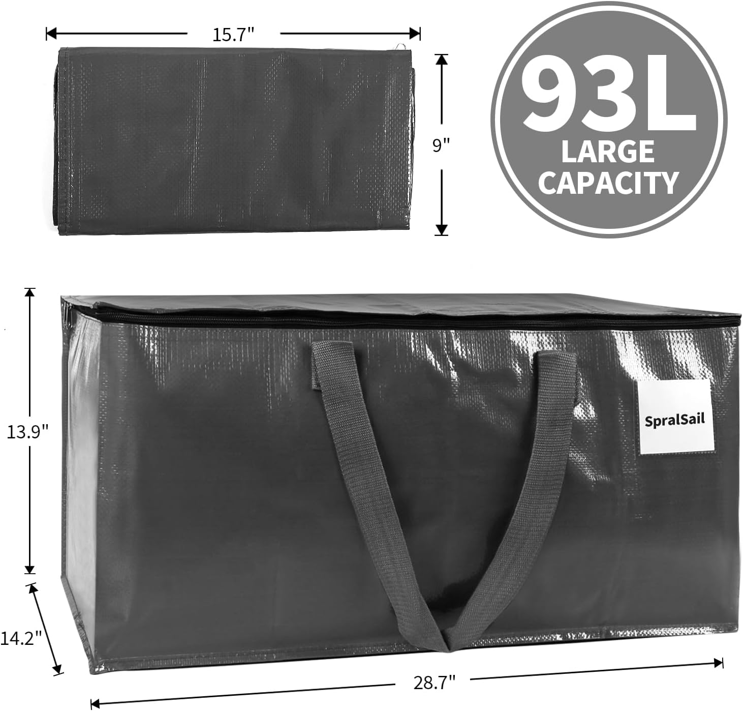 SpralSail Bolsas de mudanza, bolsas de almacenamiento extra grandes de 93L con cremalleras y asas, bolsas impermeables para almacenamiento de ropa,