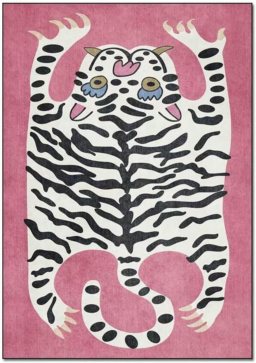 Alfombra de tigre para dormitorio, estilo vintage, bohemio, de 2 x 3 pies, alfombra de área pequeña, lavable, tapete funky para habitación de niños,