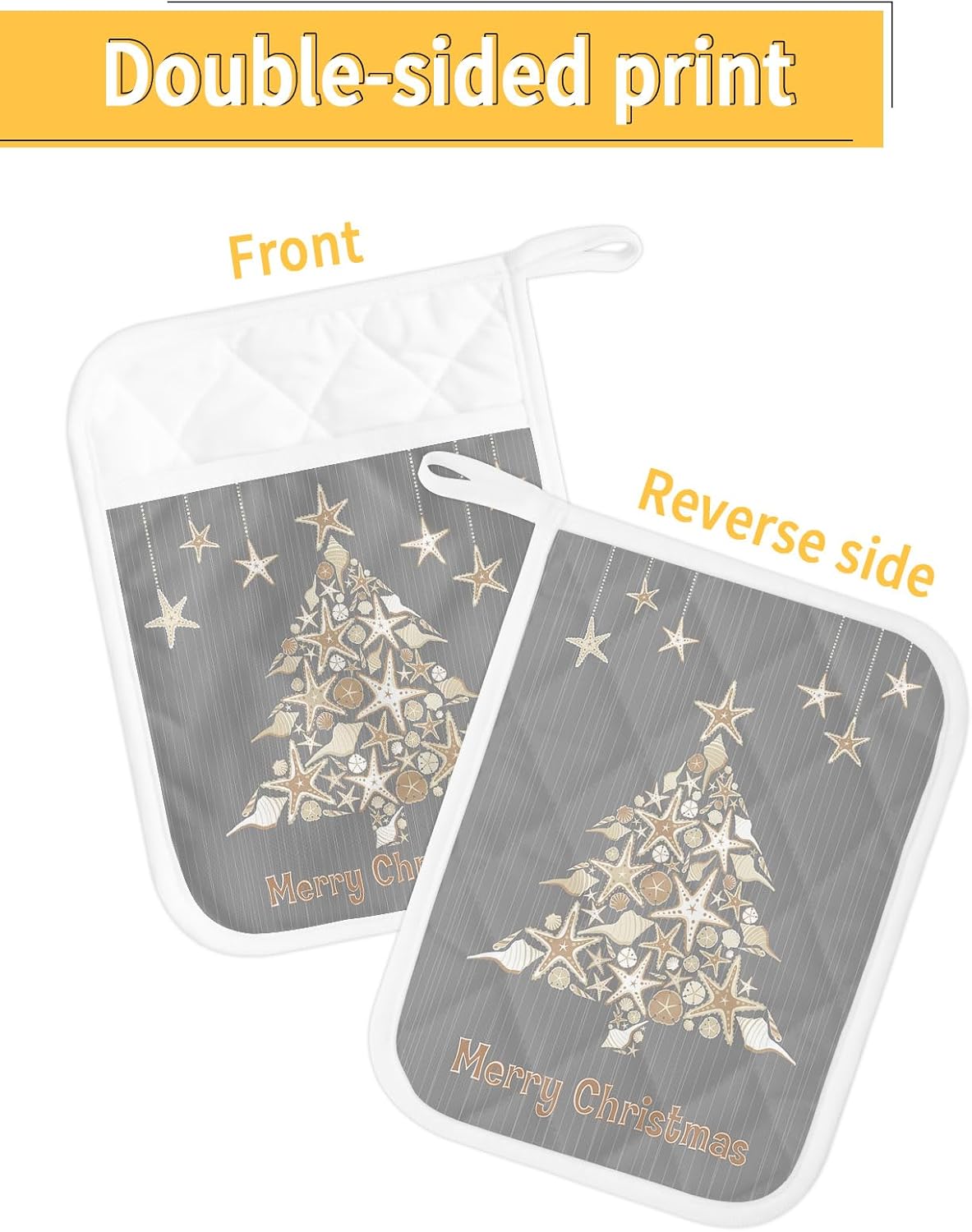 Christmas Tree 3Pcs Pot Holders for Kitchen,Non Slip & Heat Insulation Terry Cloth Potholder Set with Pocket,Thick Hot Pad Oven Mitts Trivet