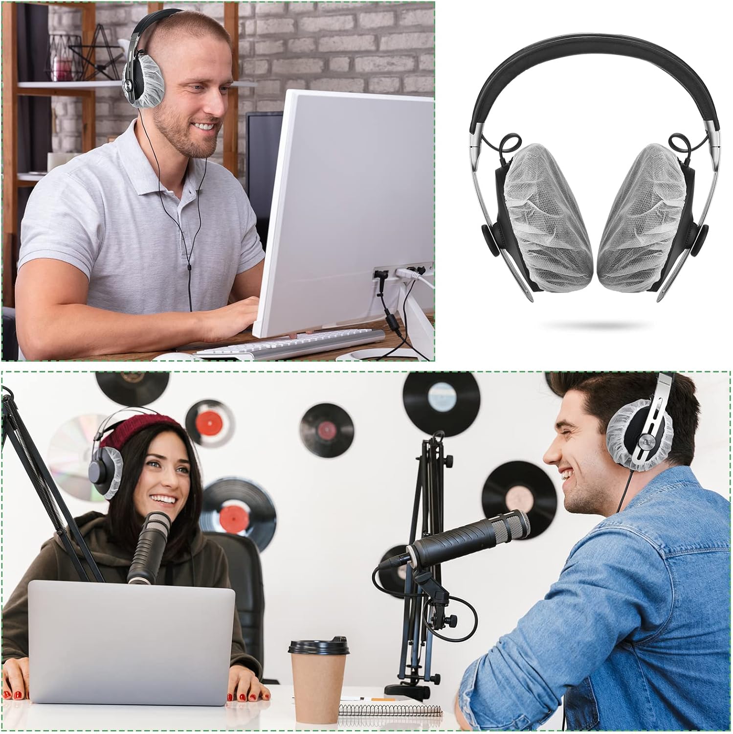 Tatuo 500 fundas desechables para auriculares sobre la oreja, almohadillas sanitarias elásticas, cubiertas blancas para auriculares no tejidas, 4.3