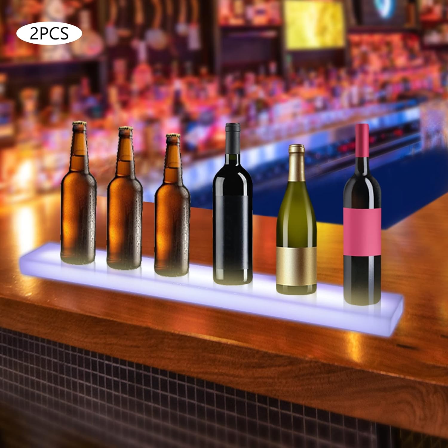 Gdrasuya10 Paquete de 2 estantes LED de exhibición de botellas de licor montados en la pared, estante de barra con luz LED, estantes LED flotantes
