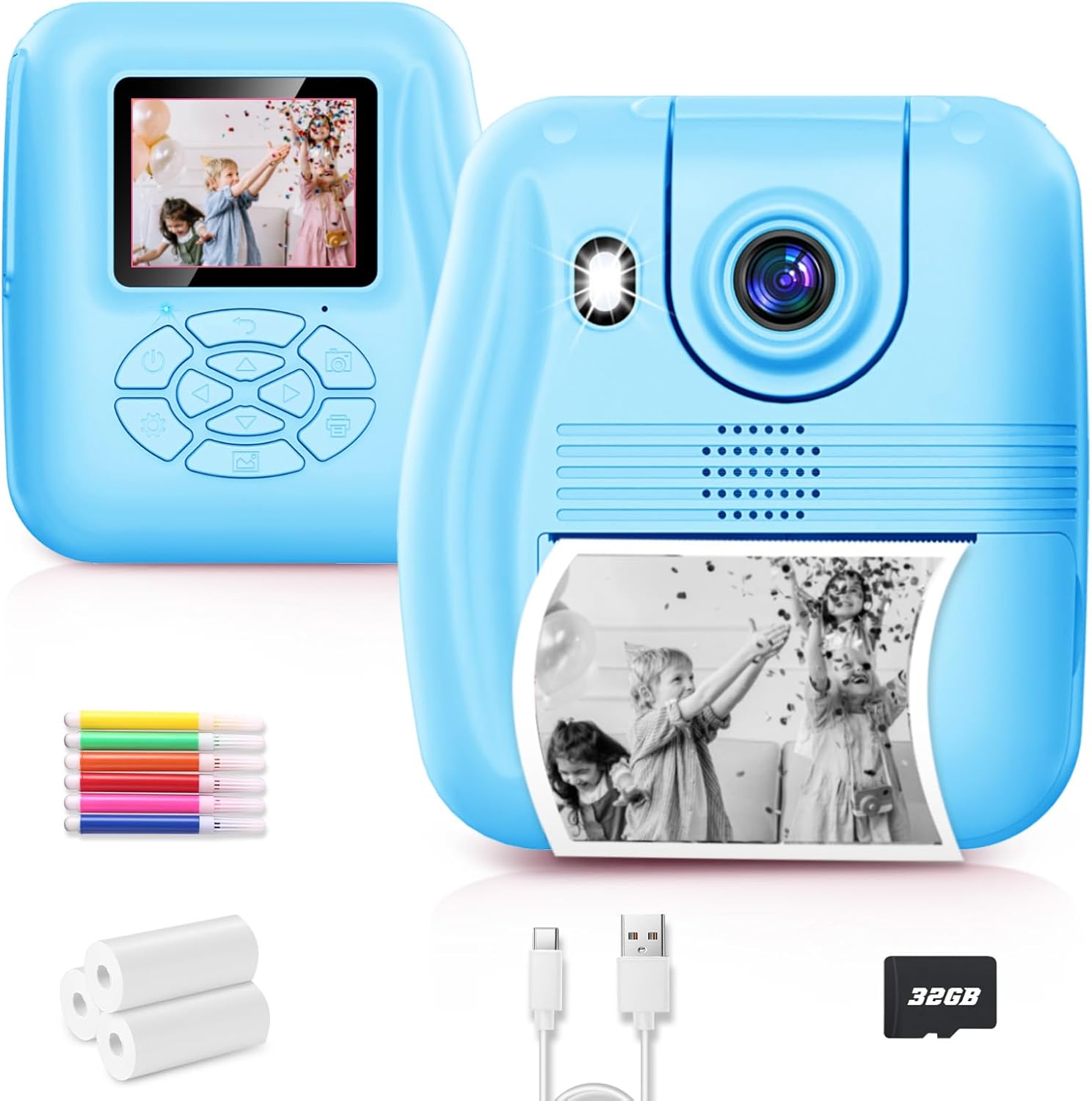 Cámara de impresión instantánea para niños, cámara digital 1080P, teléfono de video selfie conectado, regalo ideal para niños y niñas de 3 a 12 años
