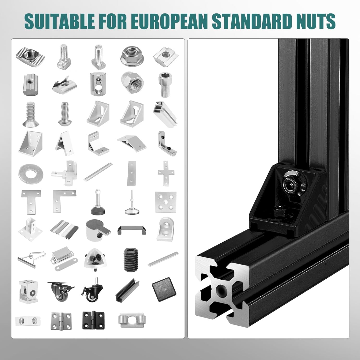 2020 V Ranura de aluminio extrusión de aluminio estándar europeo anodizado riel lineal para piezas de impresora 3D y CNC DIY 31.496 in Negro