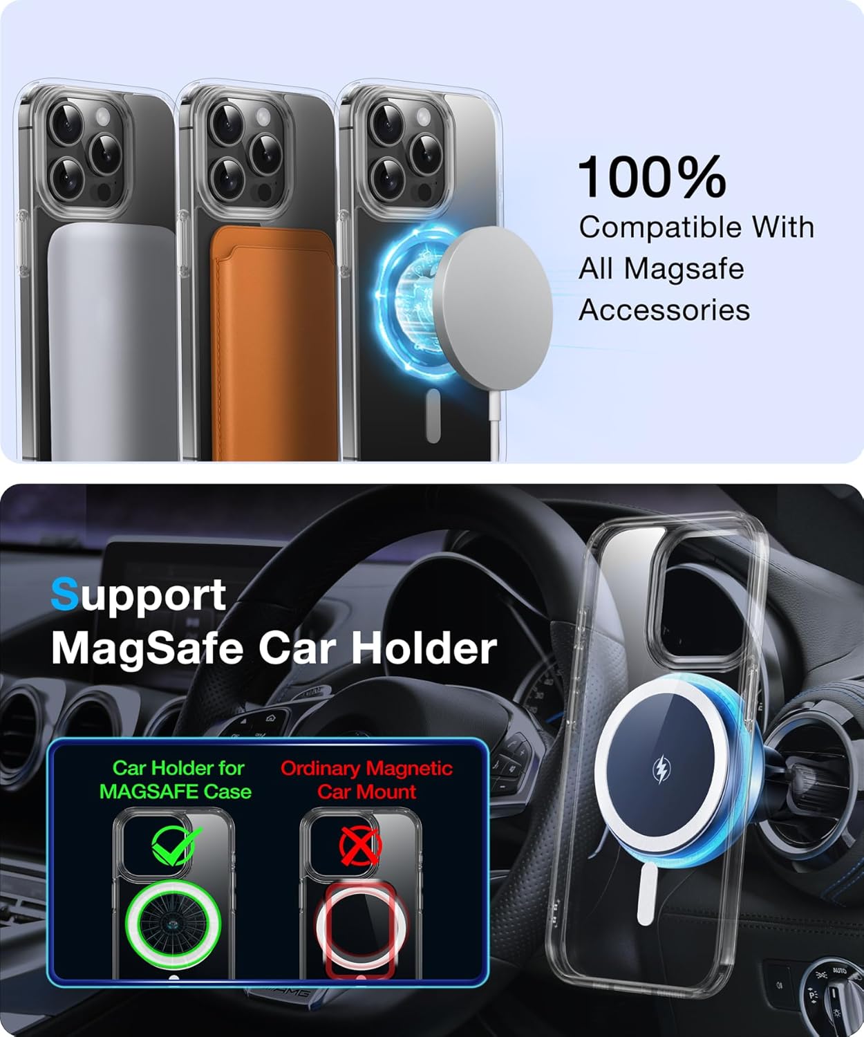 Funda magnética n. 1 para iPhone 15 Pro compatible con MagSafe antiamarilleo a prueba de golpes militares funda rígida delgada transparente con