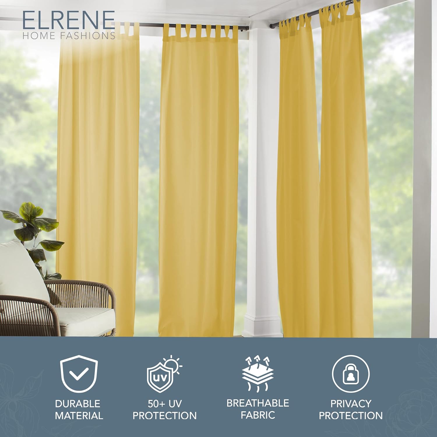 Elrene Home Fashions 026865643039 – Cortina de ventana para interiorexterior con solapa sólida en la parte superior