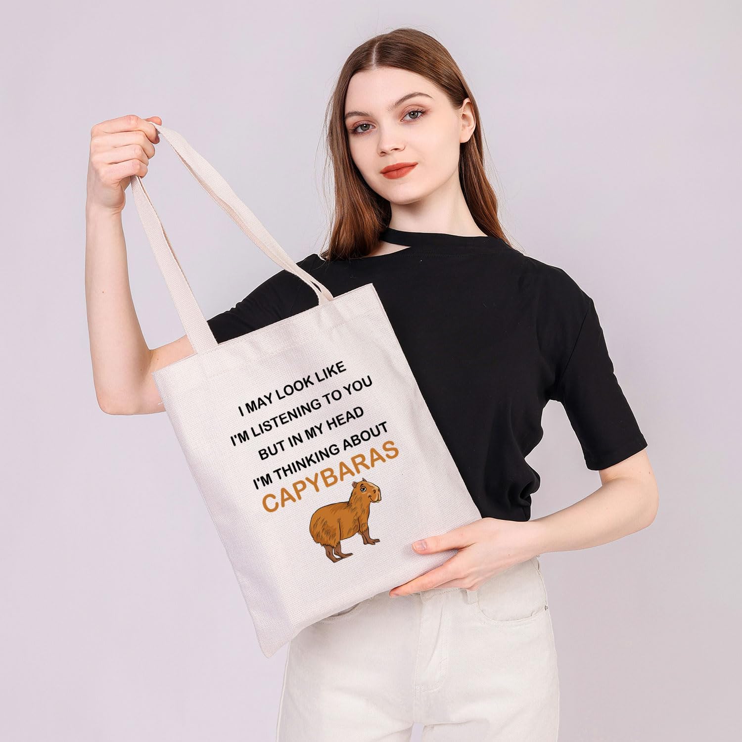 PLITI Capybara – Bolsa de viaje divertida con temática de Capybara, regalo para amantes de Capybara, con texto en inglés In My Head I’m Thinking