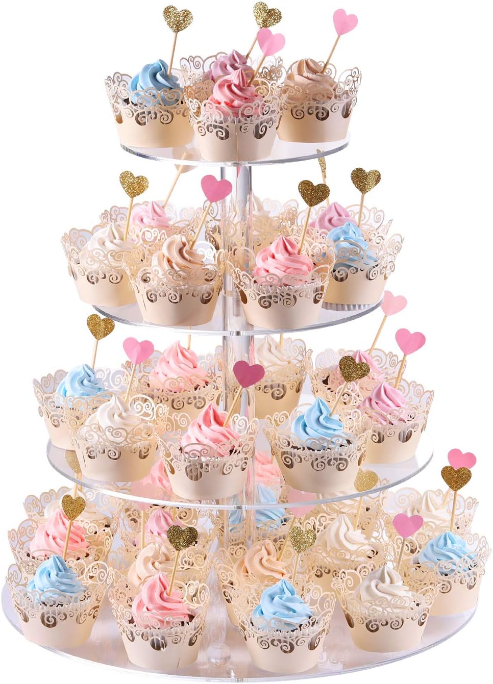 Soporte para cupcakes, soporte redondo de 4 niveles para cupcakes, torre de postres, soporte de pastelería para bodas, cumpleaños, fiestas