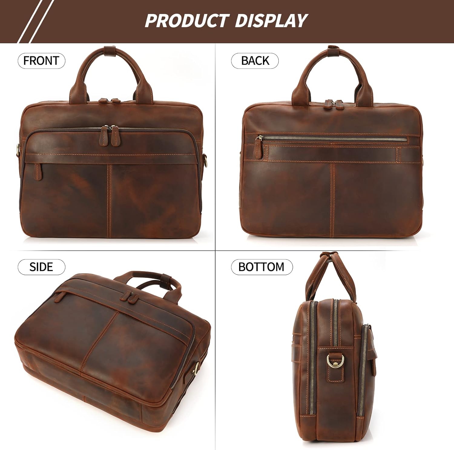 Jack&Chris Maletín de cuero para hombres,Bolso de mensajero retro de viaje de negocios,Bolsa de trabajo grande para portátil de 15.6
